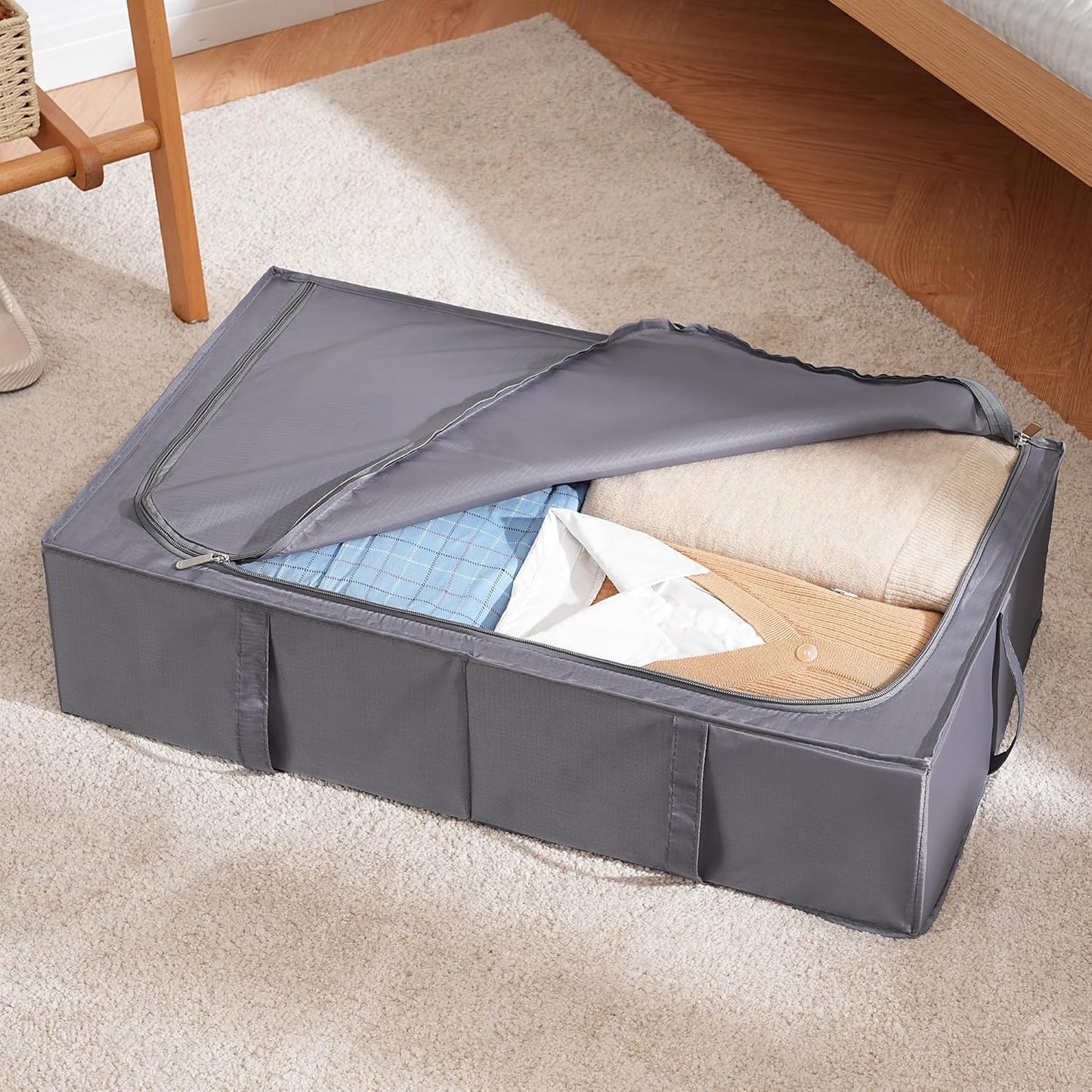 TYEERS Under Bed Storage Containers, Durable Fabric, Washable, Collapsible, Under Bed Storage Bins for Clothes, Blankets, Sheets, Shoes, 27.5x16.5x7 Inches, 1-Pack, Dark Grey