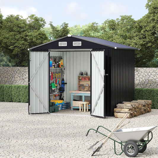 6x8 FT Metal Storage Sheds Outdoor, MetalTool Shed with Lockable Door, MetalYard Sheds Garden Shed Kit, Metal UtilitySheds Buildings with Air Vent for Backyard Garden Patio Lawn