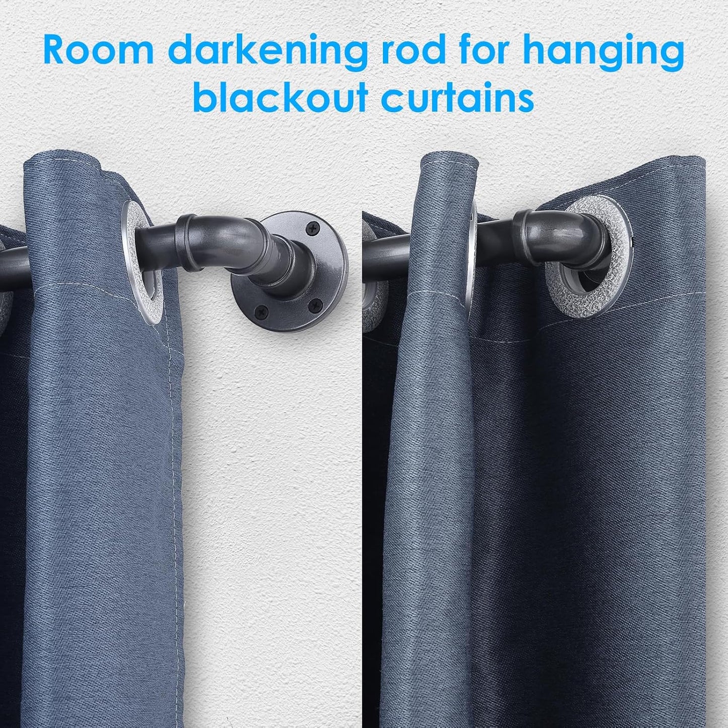 Industrial Curtain Rod Set with Brackets, 1 inch, 32-120, Grey, Rustic, Outdoor, Hanging