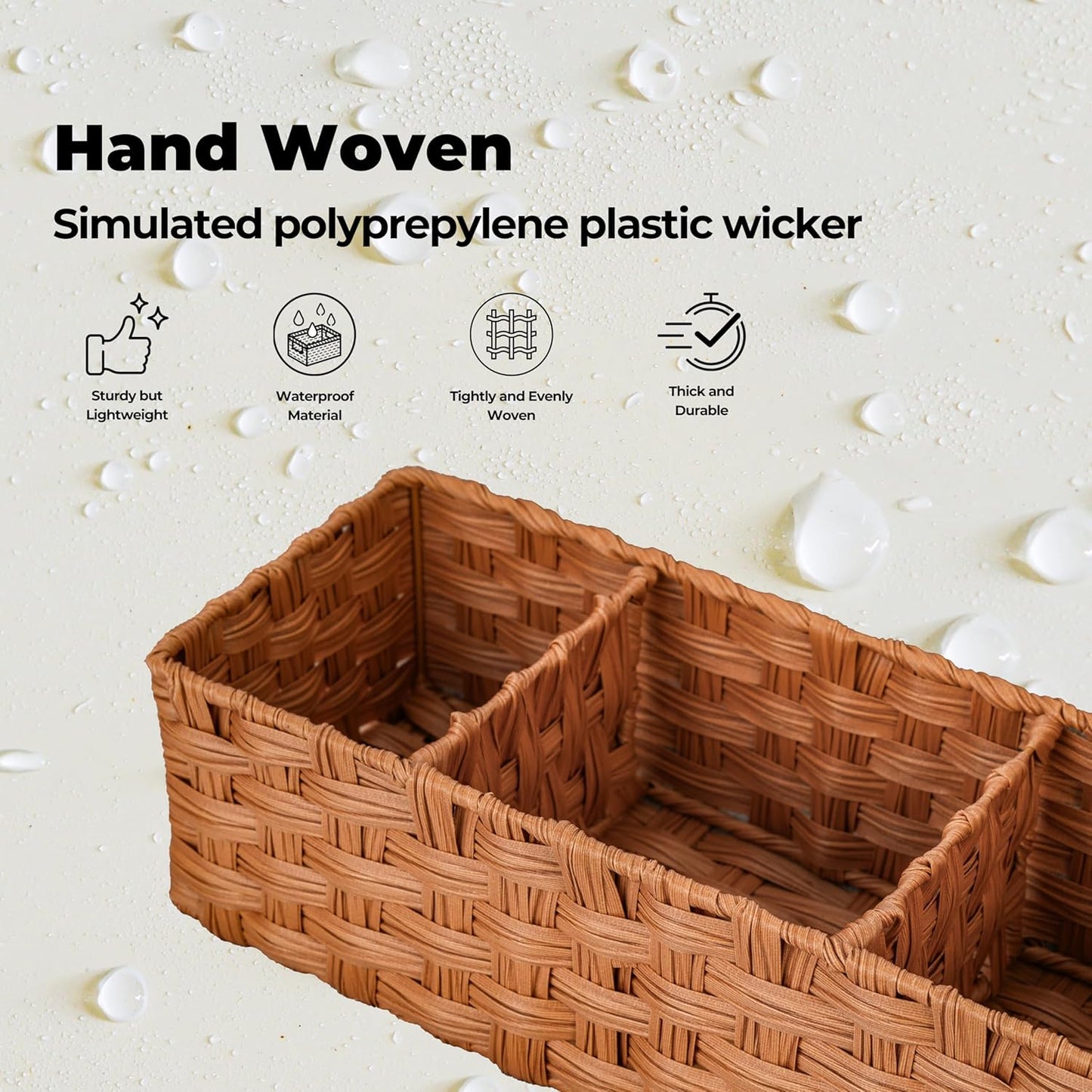 GRANNY SAYS Bathroom Toilet Organizer, Back of Toilet Storage Basket, Waterproof Storage for Shelves, 3 Section Wicker Baskets, Caramel Orange, 2-Pack