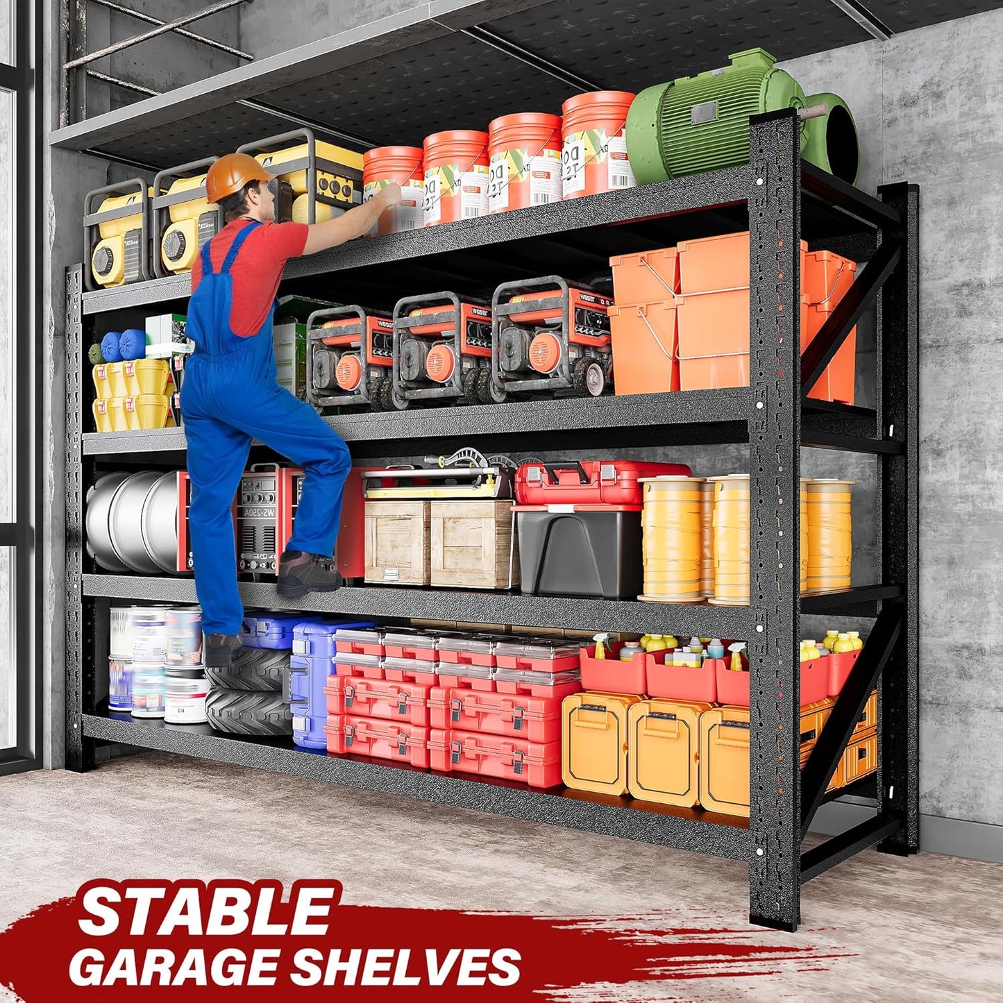 9000LBS Heavy Duty Garage Shelving Units,75" Wide & Deep Storage Shelves,Metal Garage Shelves,Large Storage Rack,Steel Shelf,Industrial Shelving for Shop,Warehouse,Basement,75" W x 24" D x 70" H