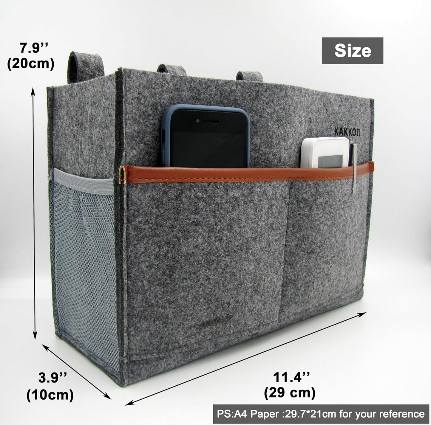 Bedside Caddy, Hanging Storage Bag, Chair Organizer Caddy, Remote, Magazine, Drink Bottle, Cell Phone Holder with Fixed Straps for Hospital Bed, Dorm Bed, Baby Stuff, Office (Grey Small)