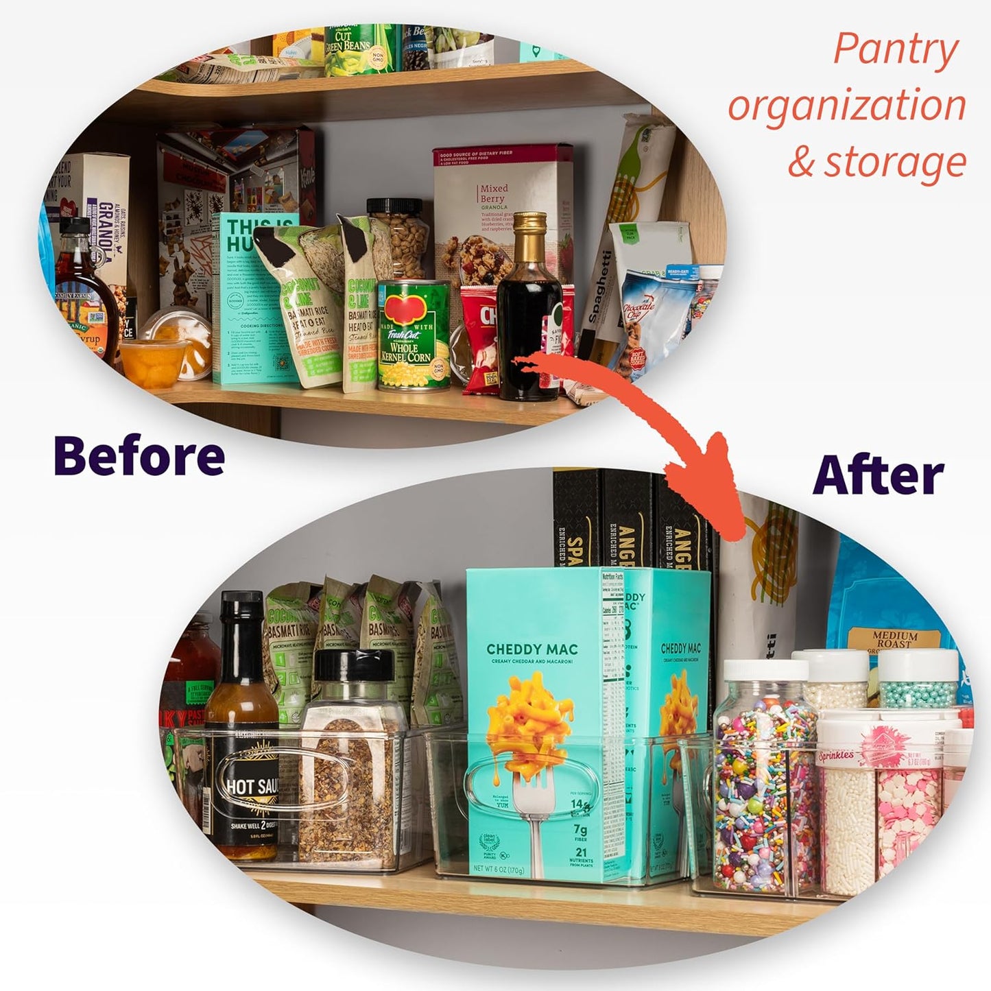 ClearSpace Pantry Organizers and Storage with Removable Dividers – Pantry Organization and Storage Bins or Kitchen and Fridge Organizer – Refrigerator Organizer Bins, Snack Organizers (2 Pack)