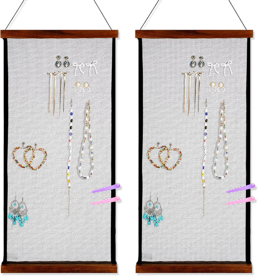 2 Pcs Earring Storage Rack Wall Mounted, Display Hanging Jewelry Storage Rack with 40 S-Shaped Black Hooks for Stud Earrings and Necklace Holders, Gift for Women