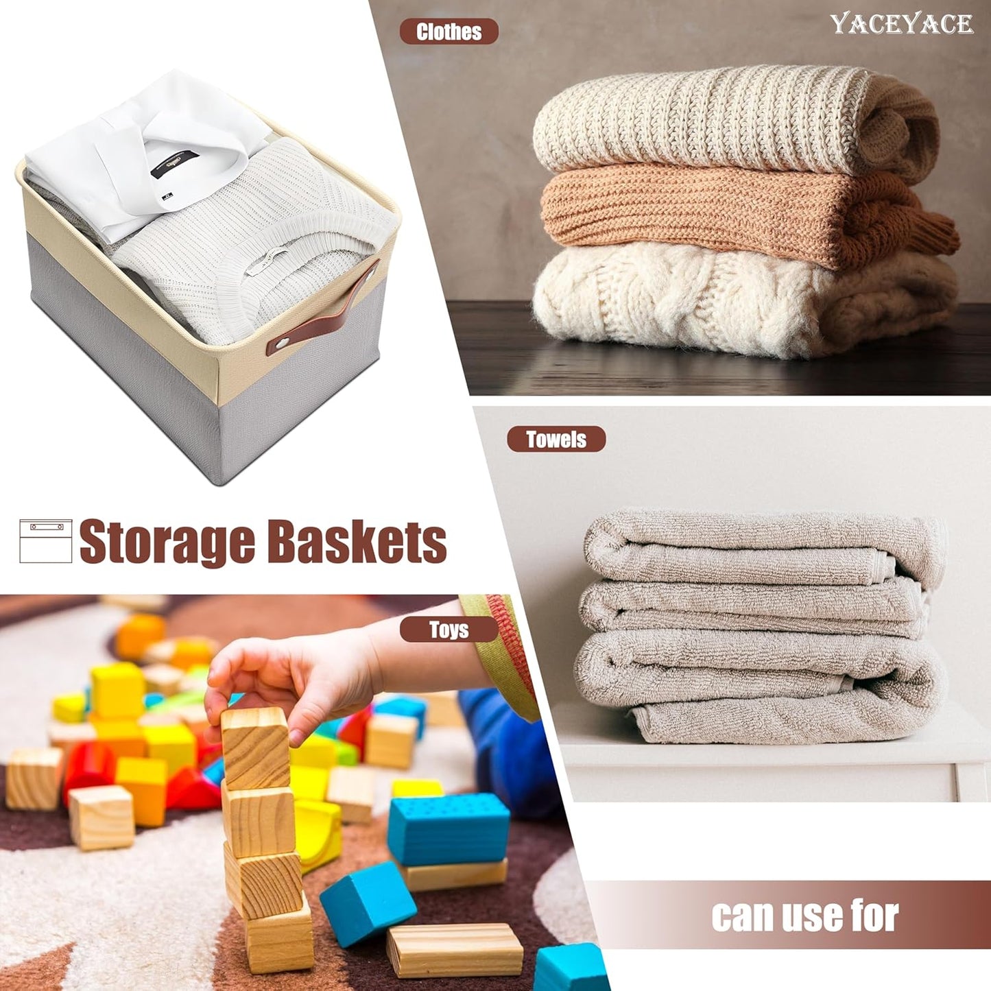 Storage Bins for Shelves, 4 Pack 15"x11"x9.5" Storage Basket with Handles for Cloth, Toy, Home, Office Decorative,Organizing, Foldable Basket