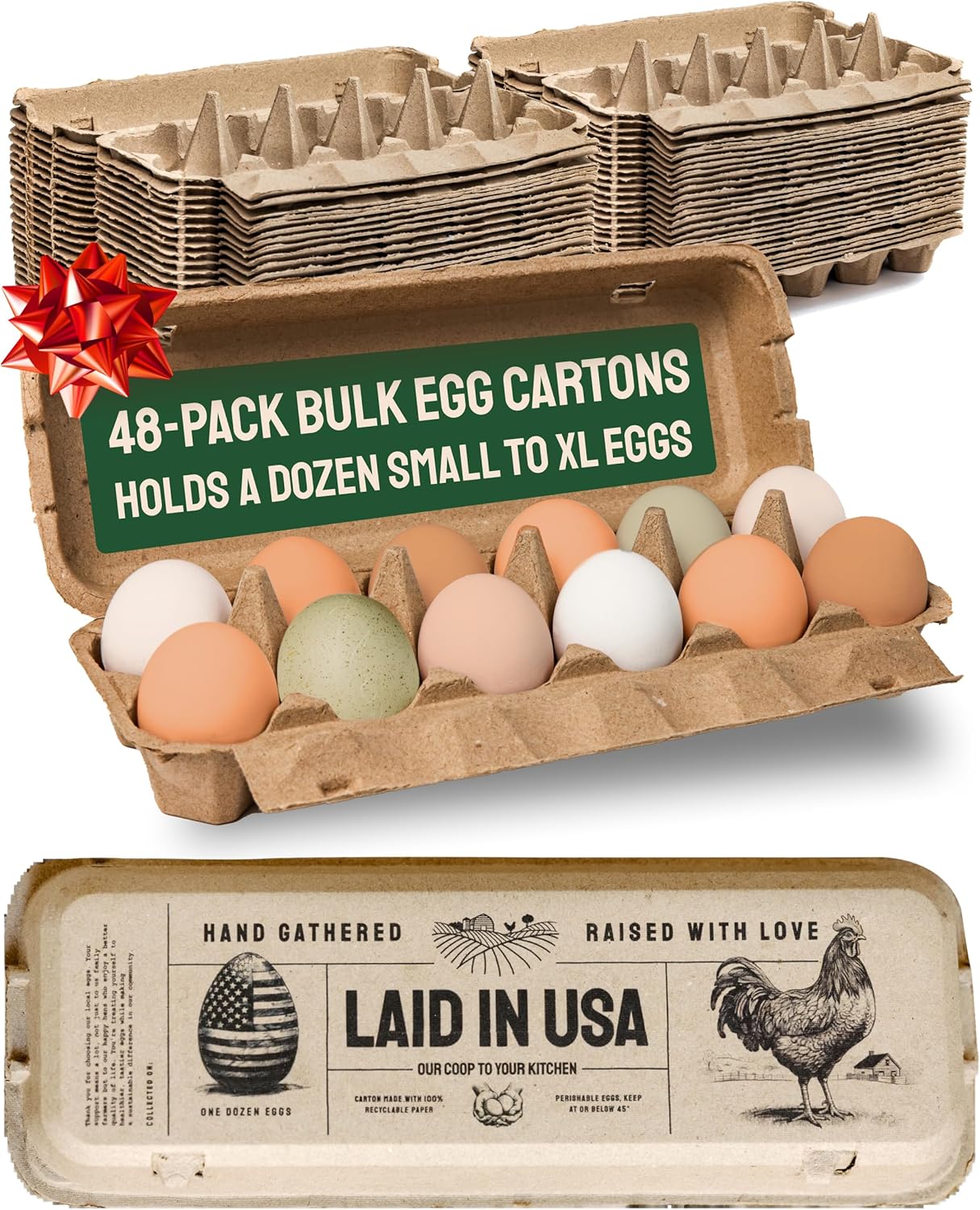 Hatortempt Reusable Paper Pulp Egg Cartons - 48-Pack, 12-Count - Pre-Printed Cartons for Date Labeling - Versatile Egg Baskets for Market & Home - Biodegradable Bulk Packs for Easy Transport