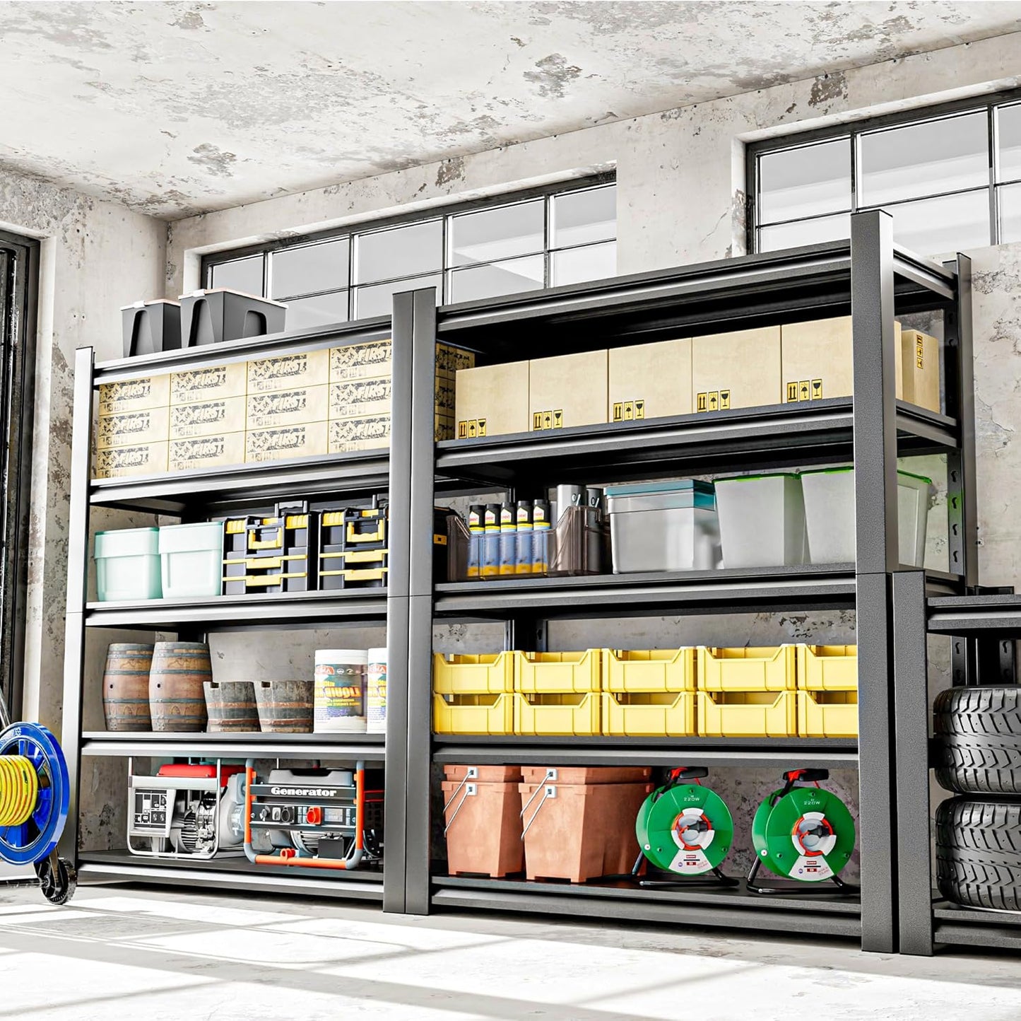 Garage Shelving Unit, Heavy Duty 5 Tier Storage Shelf, Industrial Utility Shelving, Durable Metal Shelf Organizer, Metal Garage Shelving Heavy Duty 16" D x40 W x78 H（2 Pieces）