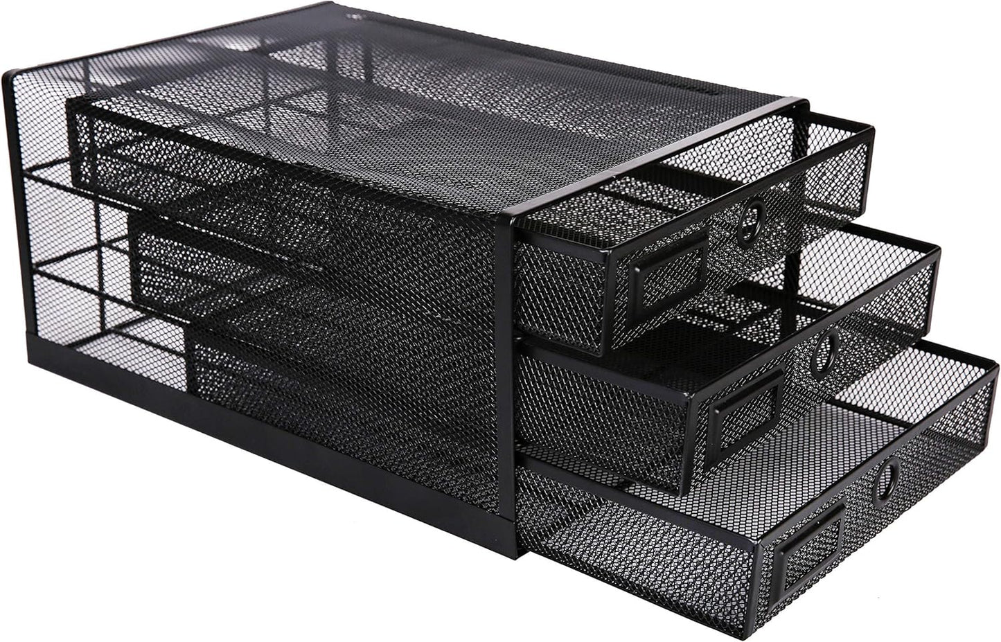 Annova Desk Organizer Wire Mesh 3 Tier Sliding Drawers Paper Sorter/Multifunctional/Premium Solid Construction for Letters, Documents, Mail, Files, Paper, Kids' Art Supplies (Black)