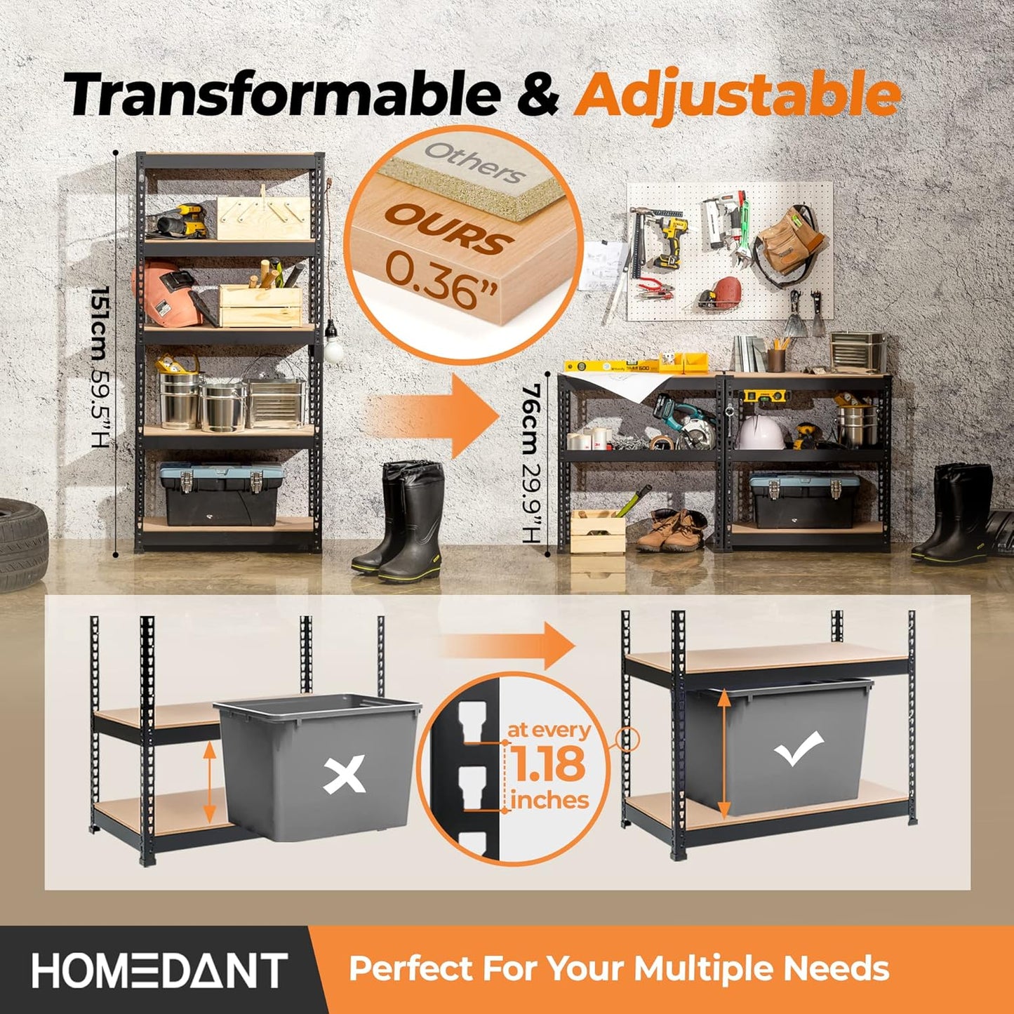 HOMEDANT 5 Tier Storage Shelves Adjustable Laminated Boltless Garage Metal Shelving Unit Heavy Duty Utility Rack Shelf Warehouse Pantry Closet Kitchen (2, (S) 28" W, Black)