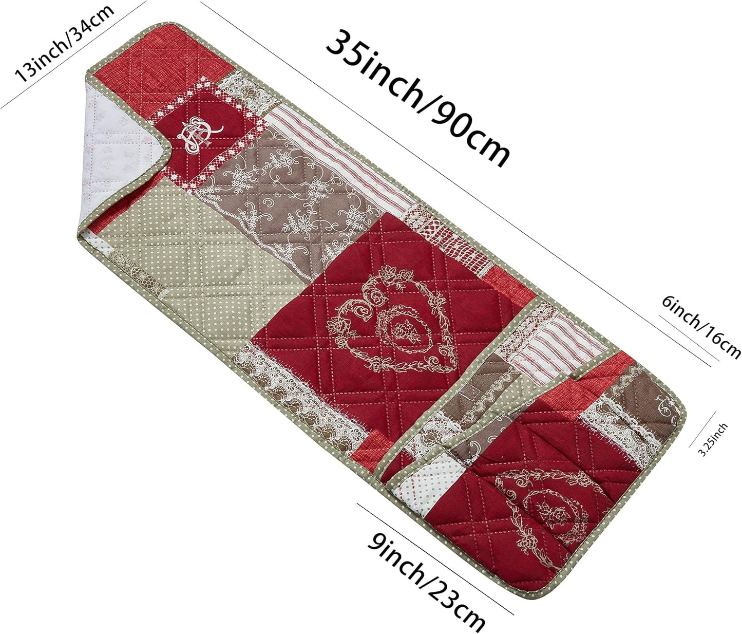 Brilliant Sunshine Burgundy Floral Patchwork Couch Armrest 5 Pockets Organizer, Slip Resistant Armchair Caddy, Washable Remote Controls Holder, Storage for Magazine, Tablet, iPad, 35×13", Burgundy