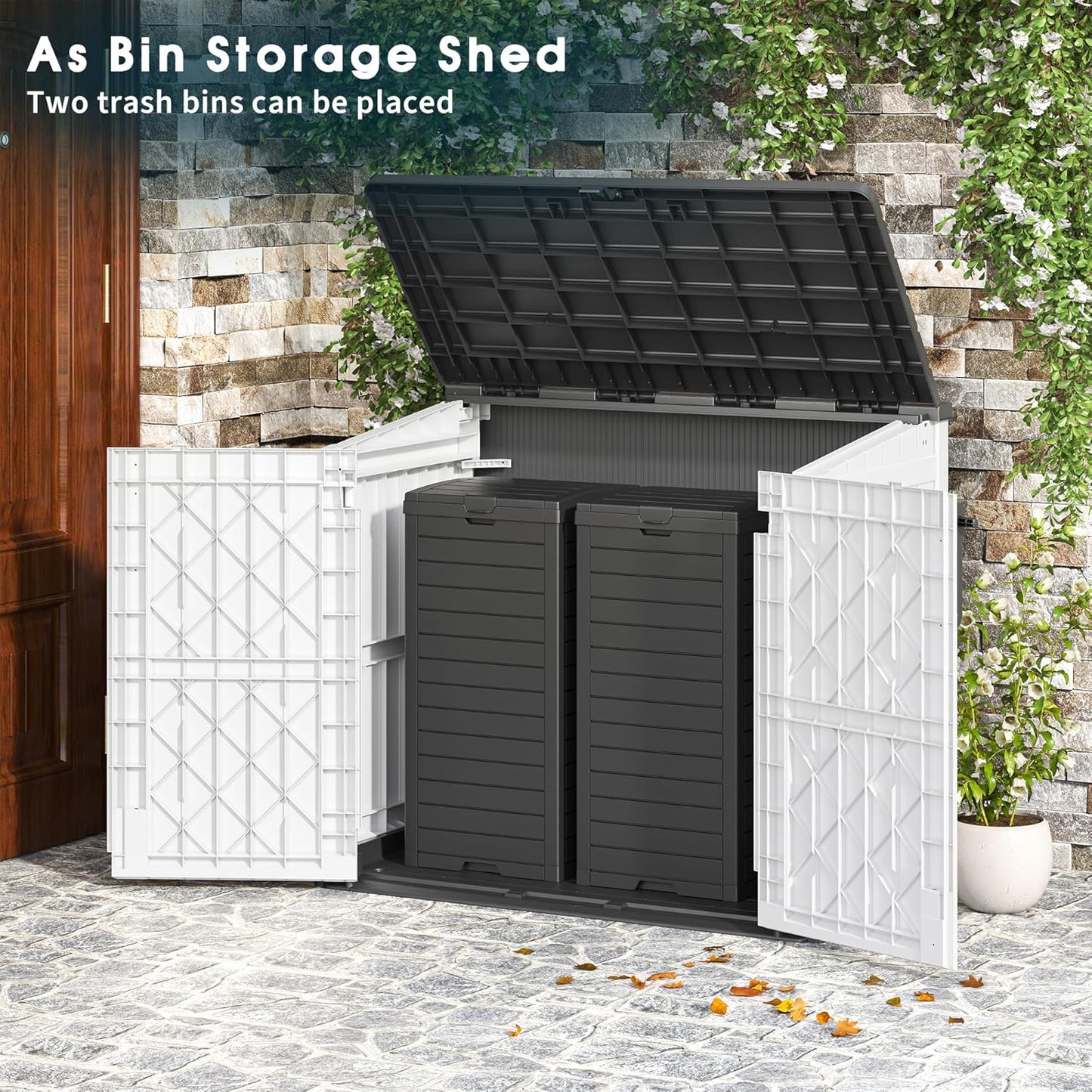 Outdoor Resin Storage Shed 36 Cu. Ft. Garden Horizontal Storage Extra Large Capacity Weather Resistant Storage Box, Lockable Resin Waterproof Shed, Light Grey