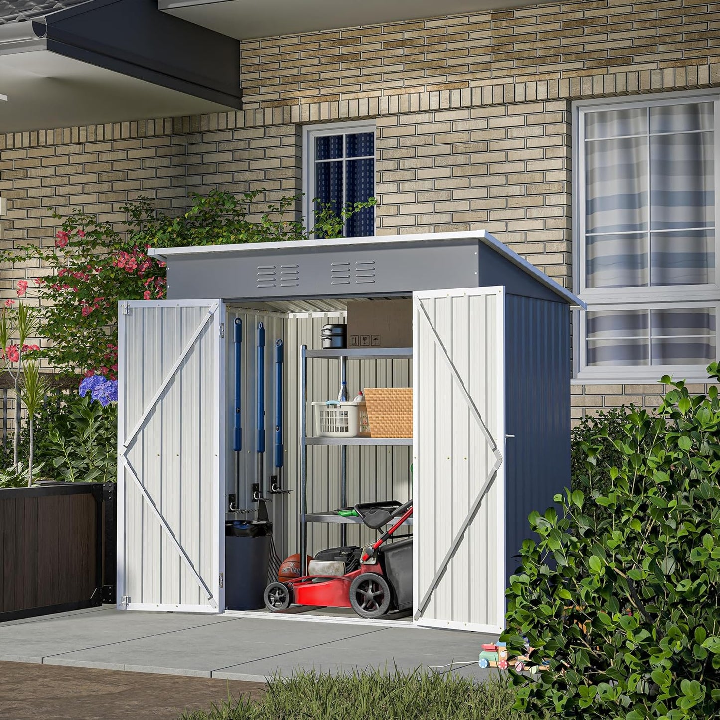 Ball & Cast 6x4FT Storage Shed with Lockable Door,Heavy Duty Outdoor Metal Sheds with Punched Vent, Waterproof Tool Sheds for Garden,Backyard,Lawn,Easy to Assemble,Gray