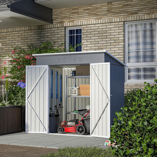 Ball & Cast 6x4FT Storage Shed with Lockable Door,Heavy Duty Outdoor Metal Sheds with Punched Vent, Waterproof Tool Sheds for Garden,Backyard,Lawn,Easy to Assemble,Gray