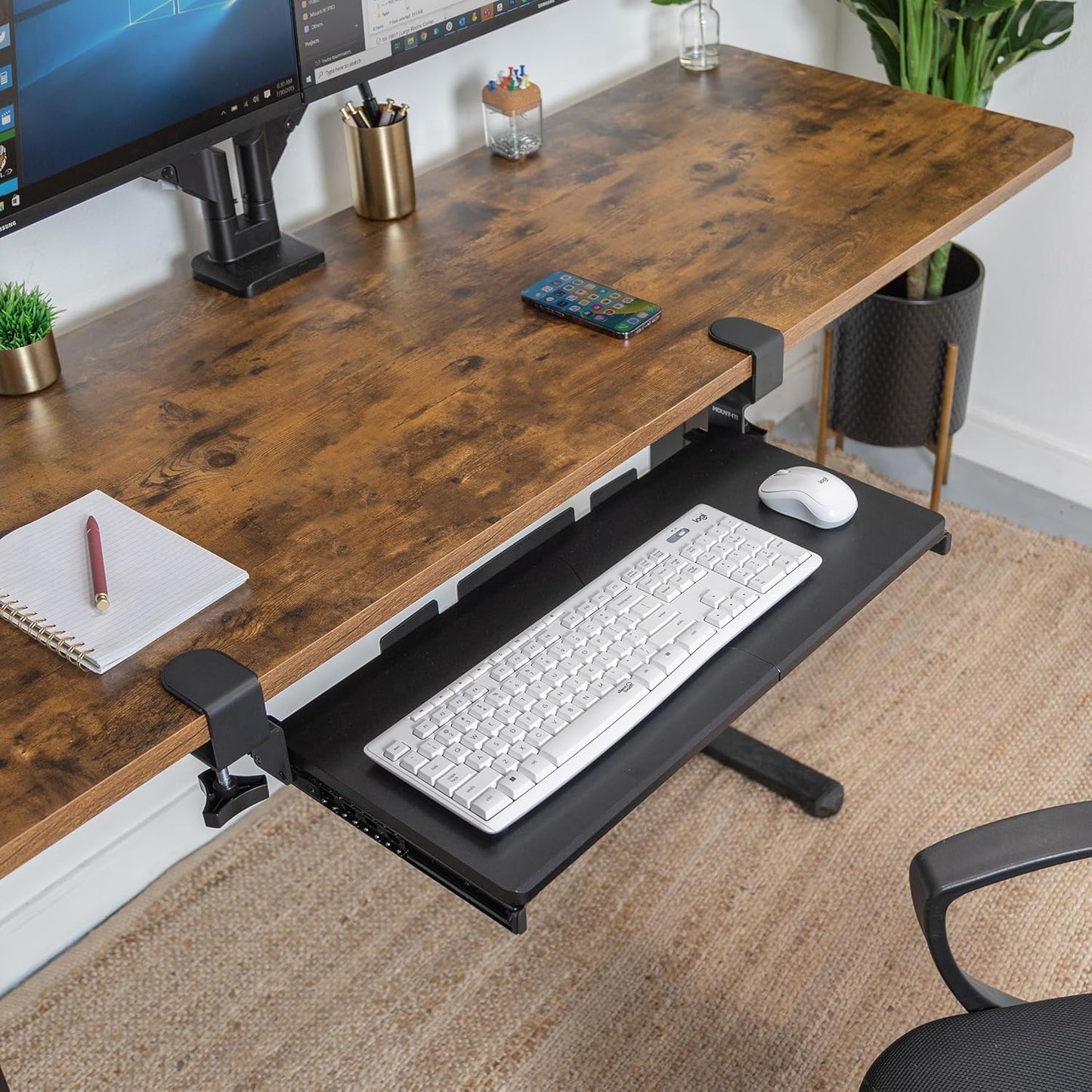 Mount-It! 24” Clamp-On Under Desk Keyboard Tray, Slide-Out Keyboard Drawer for Desk, Ergonomic Pull-Out Platform with Smooth Gliding Tracks, No-Drill C-Clamp Mount, Under Desk Keyboard Holder