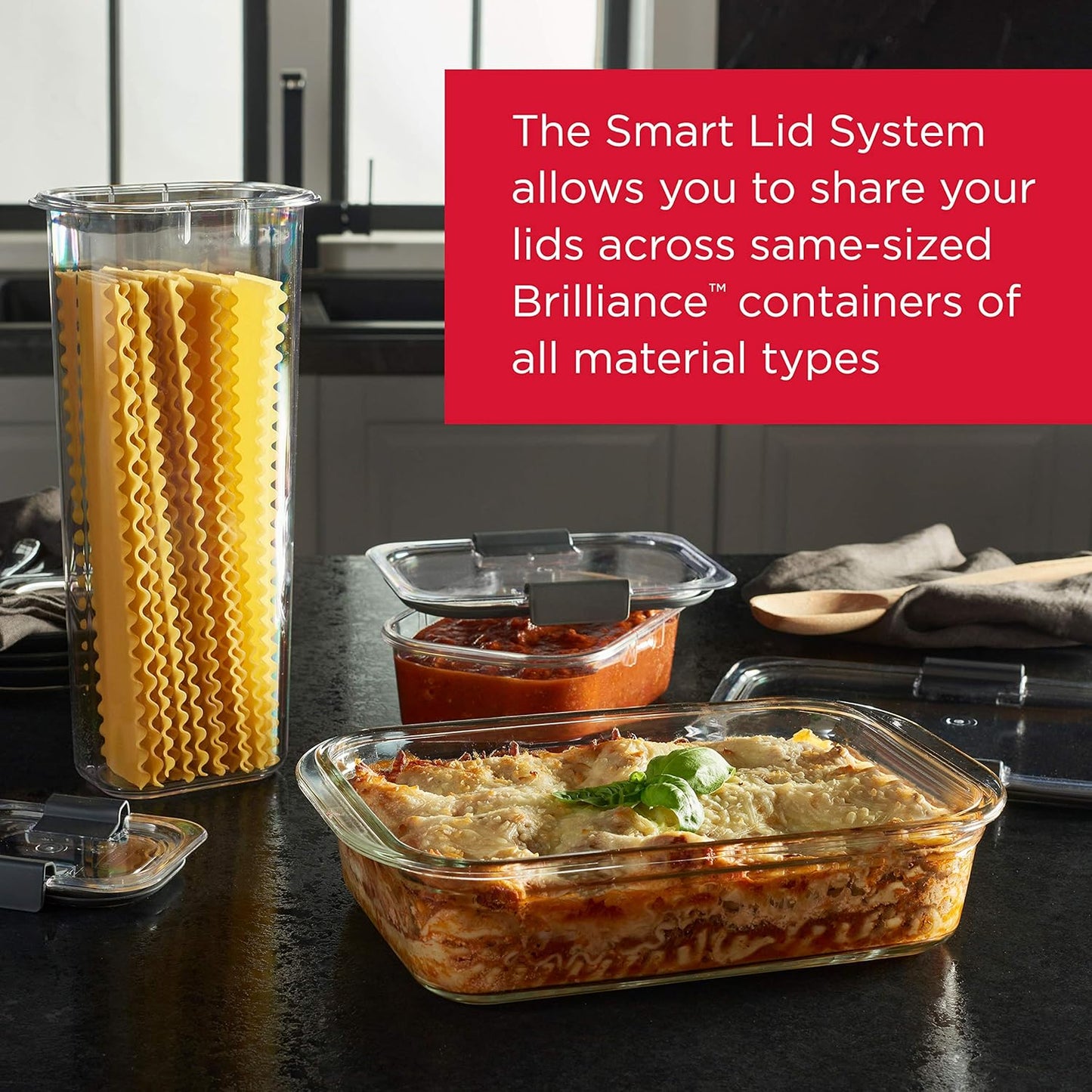 Rubbermaid Brilliance Glass Food Storage set of 4 containers 8 total pieces (4 containers + 4 lids) for Lunch Meal Prep and Leftovers Dishwasher and Oven Safe Clear/Grey