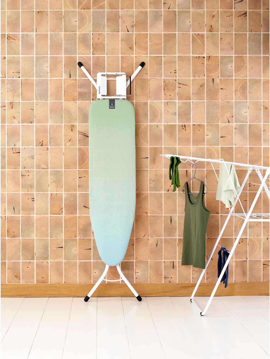 Brabantia Size A Compact Small Ironing Board (43x12 in) 7 Height Options, Adjustable Steam Iron Rest Holder (Soothing Sea) Non-Slip Feet, Anti-Collapse Child Locks