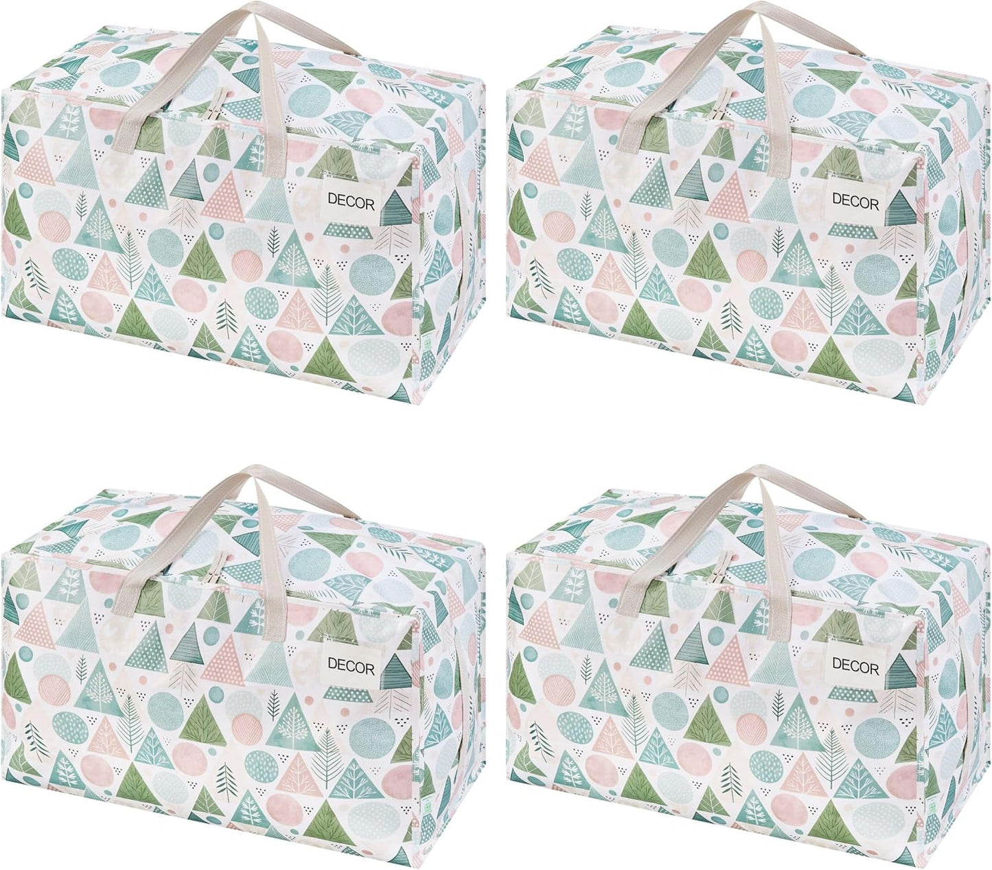 VENO 4 Pack Moving Bags and Large Christmas Decoration Storage Bins with lids. Alternative to Moving Boxes, Packing Supplies for College. Heavy Duty Totes (Pastel Forest, 4 Pack)