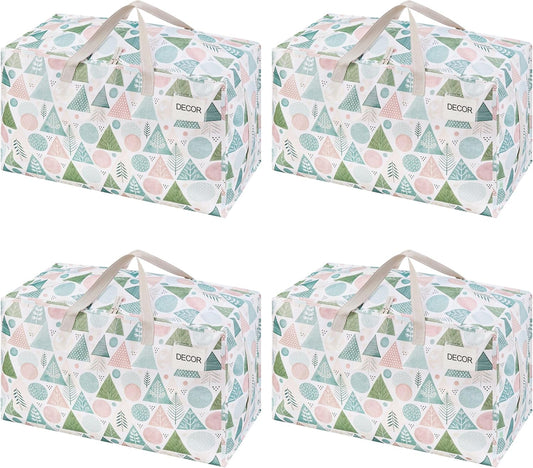 VENO 4 Pack Moving Bags and Large Christmas Decoration Storage Bins with lids. Alternative to Moving Boxes, Packing Supplies for College. Heavy Duty Totes (Pastel Forest, 4 Pack)