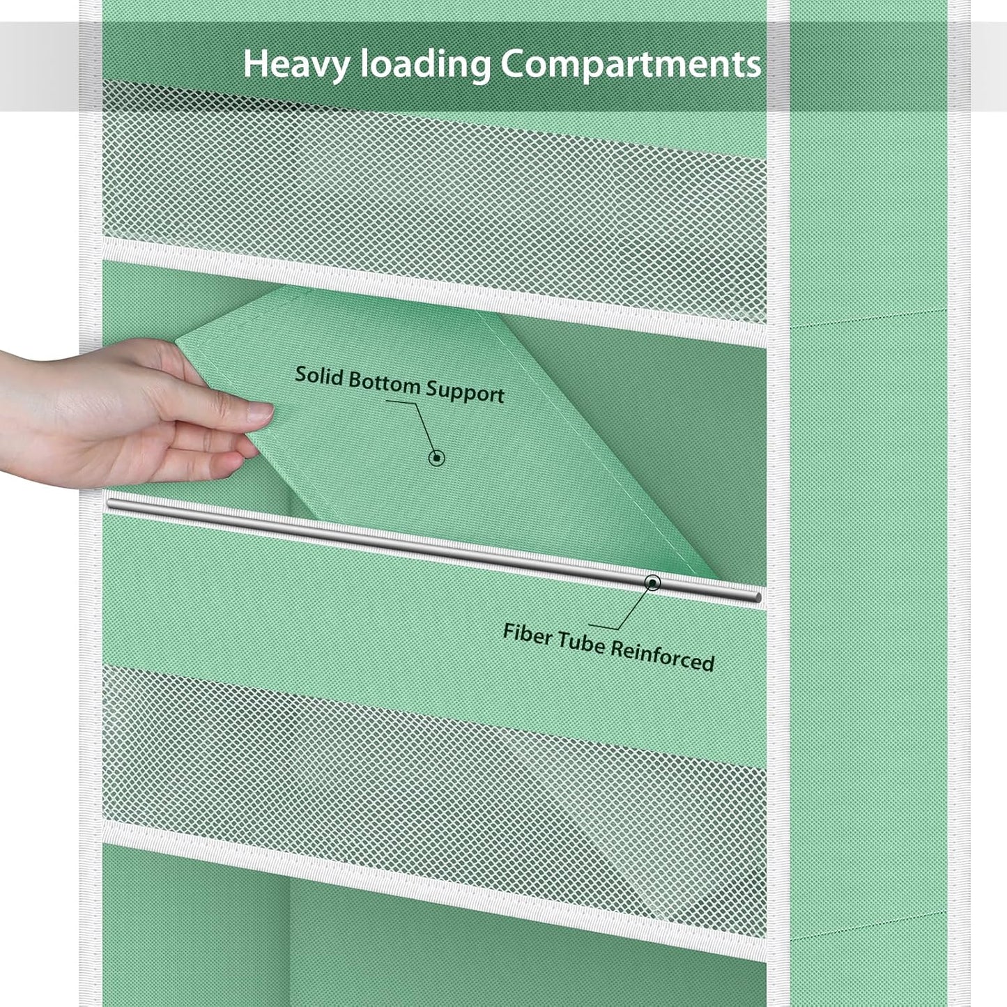 Univivi 5-Shelf Fabric Door Storage Over Door Hanging Organizer with 4 Large Pockets and 3 Small PVC Pockets Nursery Closet Cabinet Wall Mount Hanging Storage Organizers for Baby Nursery (Green)