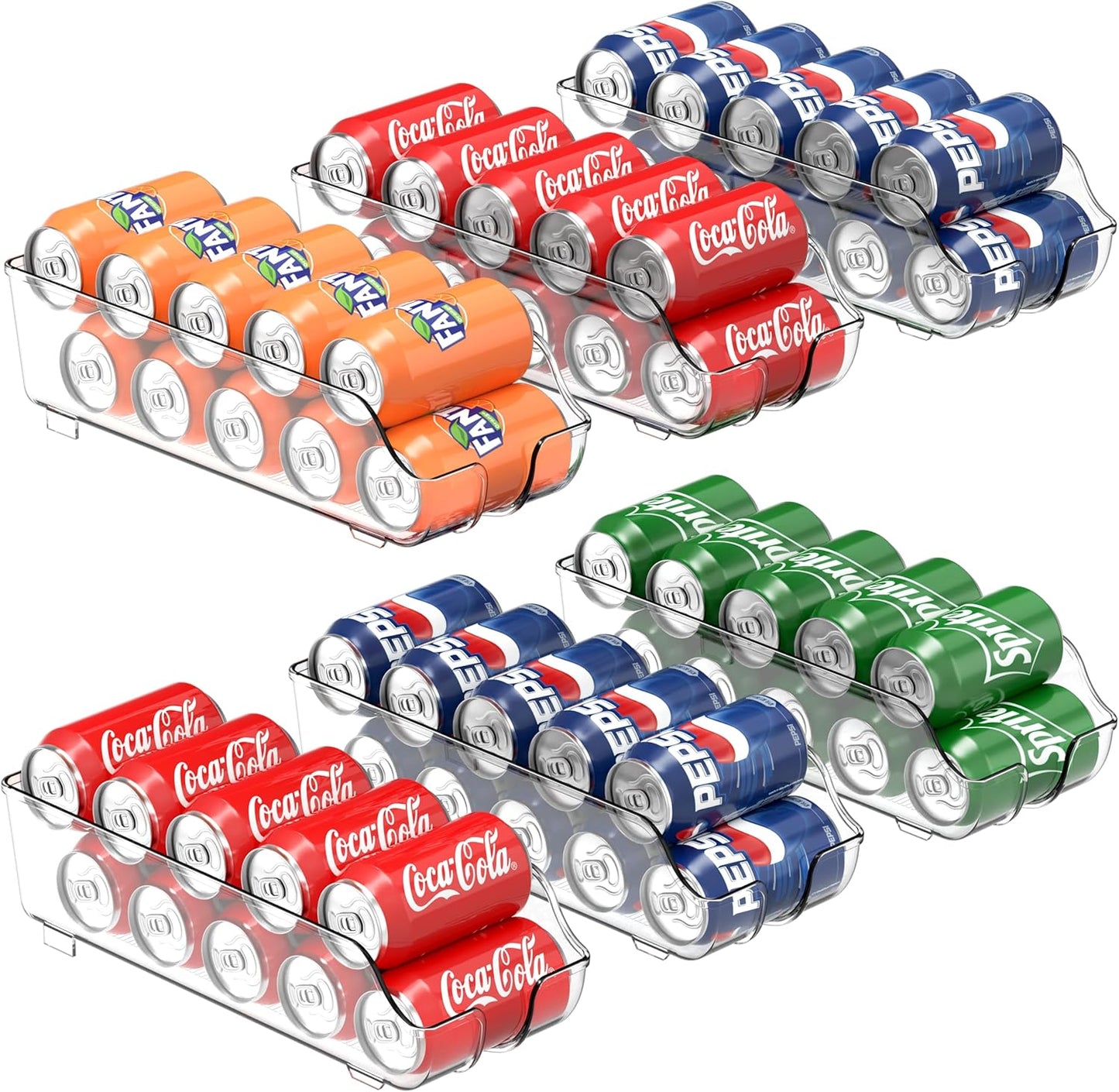 Simple Houseware Soda Can Organizer and Dispenser for Refrigerator / Pantry, Clear, Set of 6