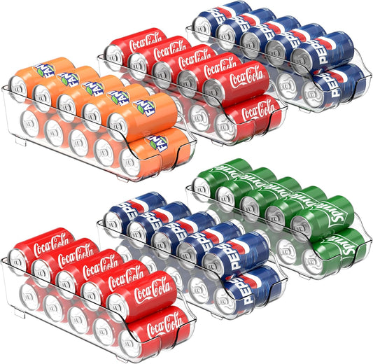 Simple Houseware Soda Can Organizer and Dispenser for Refrigerator / Pantry, Clear, Set of 6