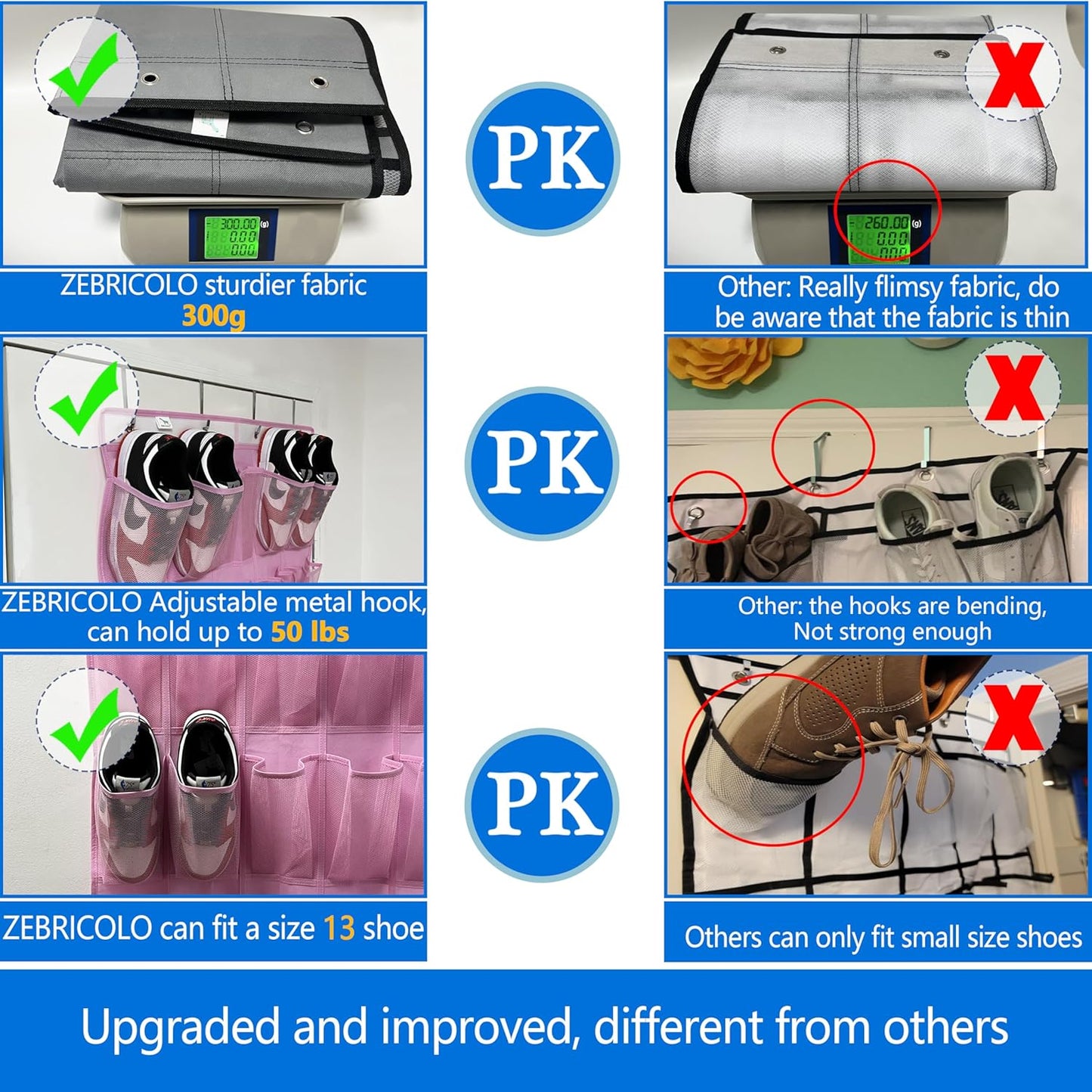 over the door shoe organizer,2025 upgraded,35 Huge pockets,over door shoe organizer,Store size 13 shoes,shoe organizer,Strong material,hooks Suitable for various doors,pink shoe rack