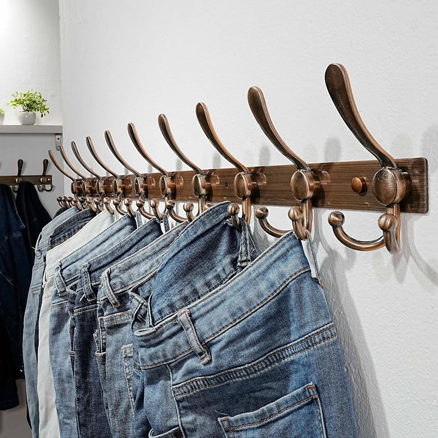 Dseap MaxStrong 2.0 Coat Rack Wall - 37” Long 10 Tri Hooks - Ultra Heavy-Duty Stainless Steel Wall Mount Coat Hanger, Hook Rail for Clothes Hats Jacket Towels Antique Copper, Pack of 2