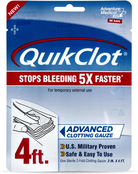 Adventure Medical Kits QuikClot Gauze - Flexible Hemostatic Medical Gauze for Emergency Survival or Disaster Preparedness Kits & More - Stops Bleeding Fast with Kaolin - 3" x 48"