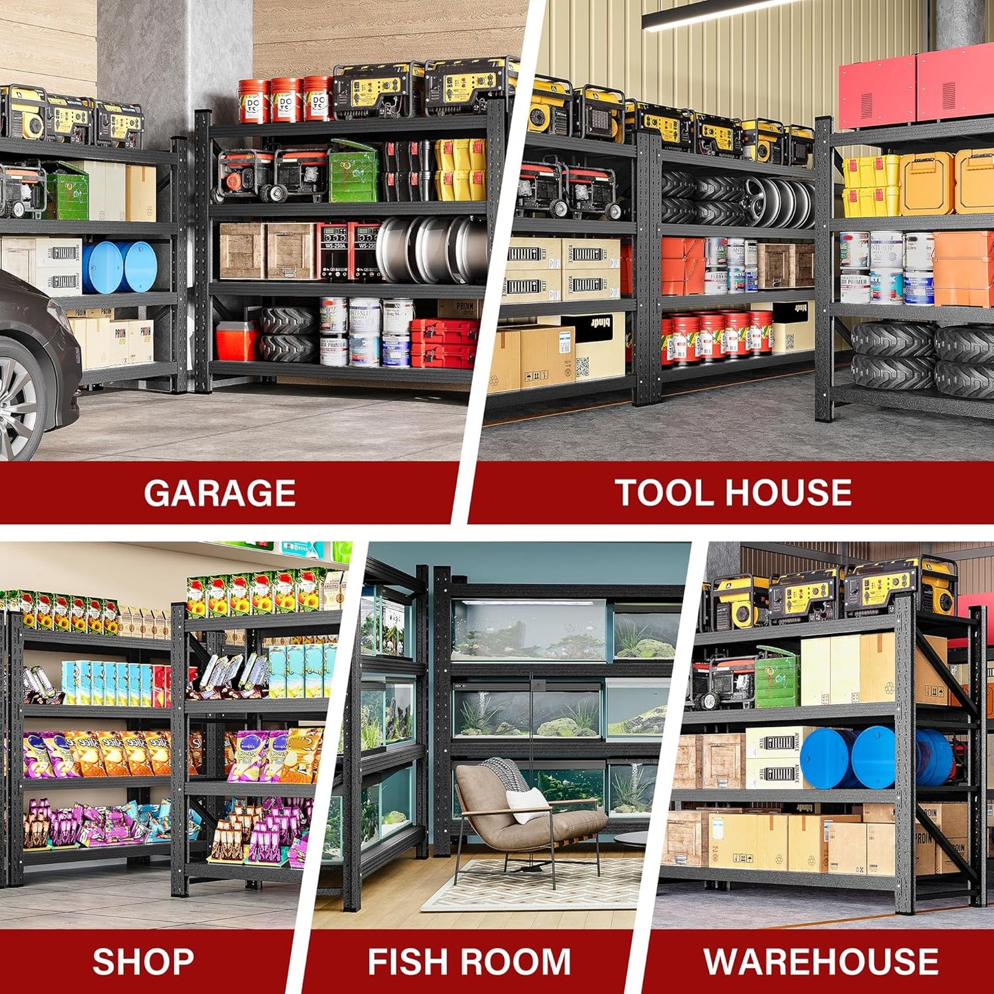 Set of 2 48" Wide Heavy Duty Garage Shelving Units,3000LBS 24 Deep Storage Shelves,Metal Garage Shelves,Large Storage Rack,Steel Shelf,Industrial Shelving for Shop,Warehouse,48" W x 24" D x 70" H