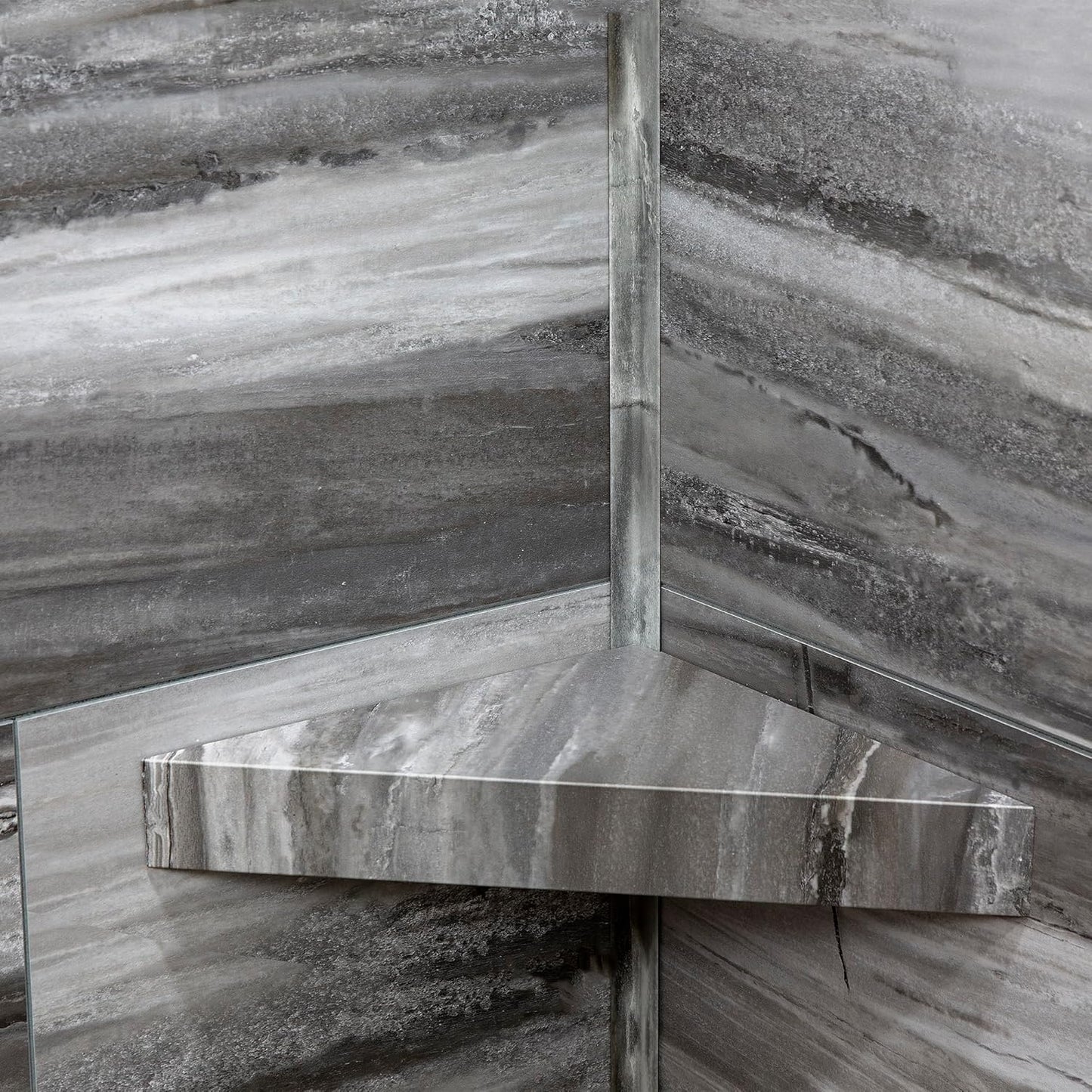 Palisade Vinyl Waterproof Corner Shower Shelf in Hermitage Granite/Urban Cliff