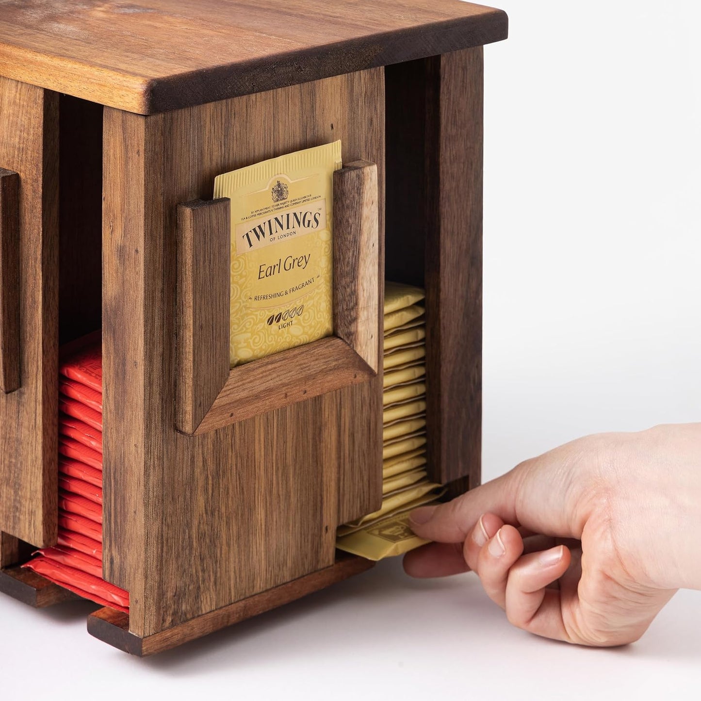 Rotating Tea Bag Organizer – Acacia Wood 4-Sided Storage Box for Home or Office