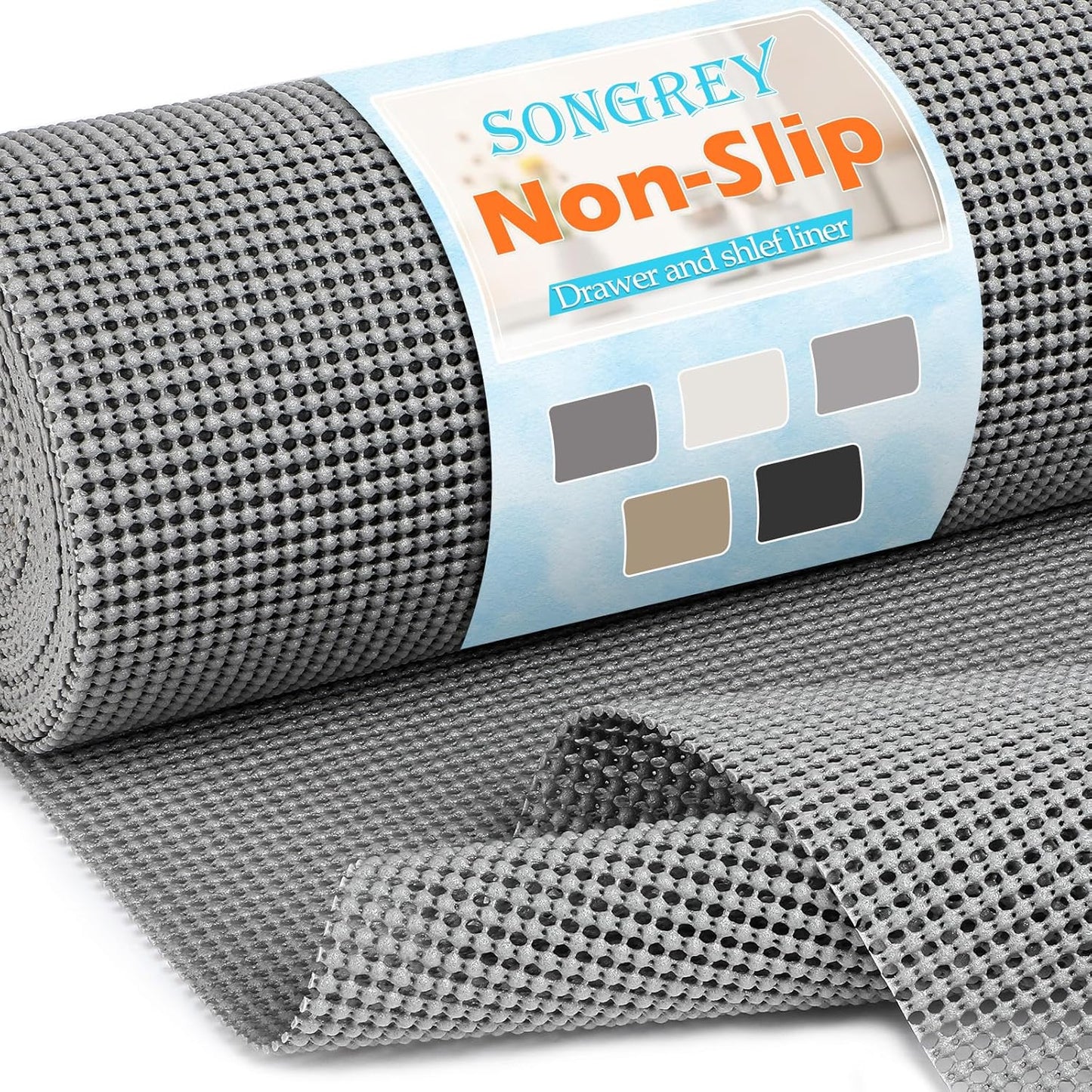 Songrey Non-Adhesive Drawer and Shelf Liner, Non Slip Cabinet Liners, Protect Kitchen Cupboard, Bathroom Drawers, Breathable, Thick Strong Grip mat (20IN x 20FT, Dark Gray)