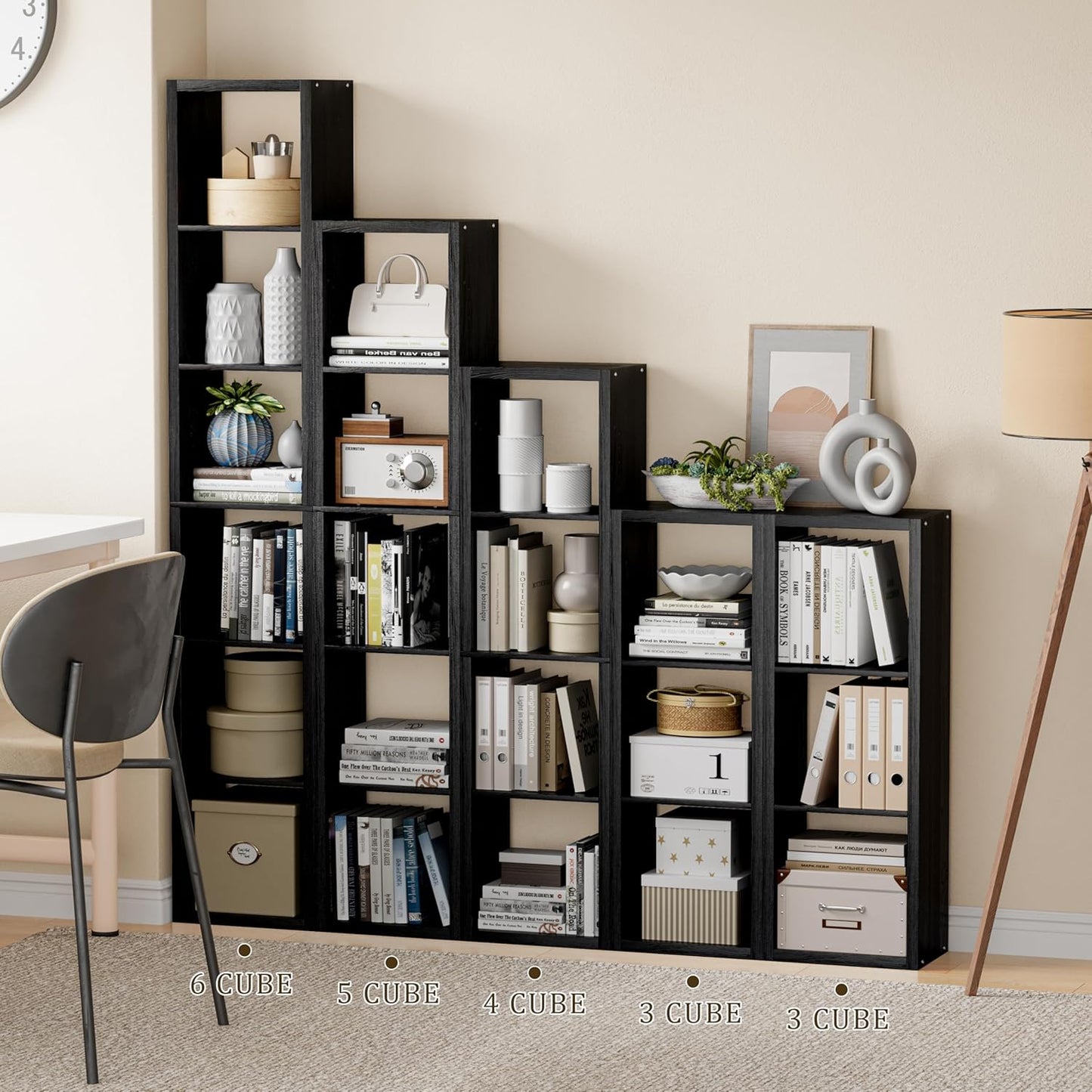 Cube Storage Organizer Bookcase, 3 Tier Decorative 11 inch Open Back Cubical Shelf with Thickened Border, Display Bookshelf for Living Room, Home Office, Sturdy Room (Black, 3 Cube)