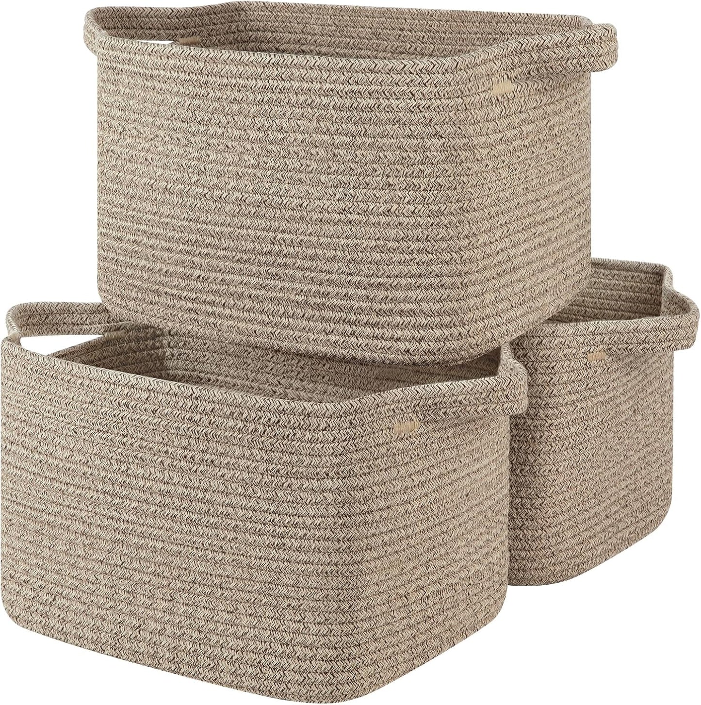 Storage Basket for Organizing, Woven Baskets for Storage, Rectangle Decorative Baskets for Shleves, Closet, Toys, Books, Nursery Organizer Bins - Pack of 3 (Brown, 13"x9.85"x8.7")