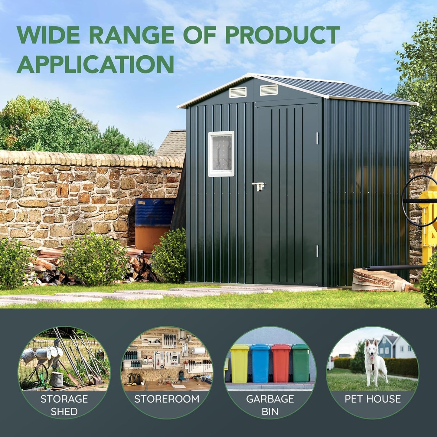 Breezz 6x4FT Metal Storage Shed with Floor Frame & Lockable Doors, Outdoor Steel Garden Shed with Clear Window, Weatherproof Tool Storage for Patio, Yard, and Backyard, Nightblue