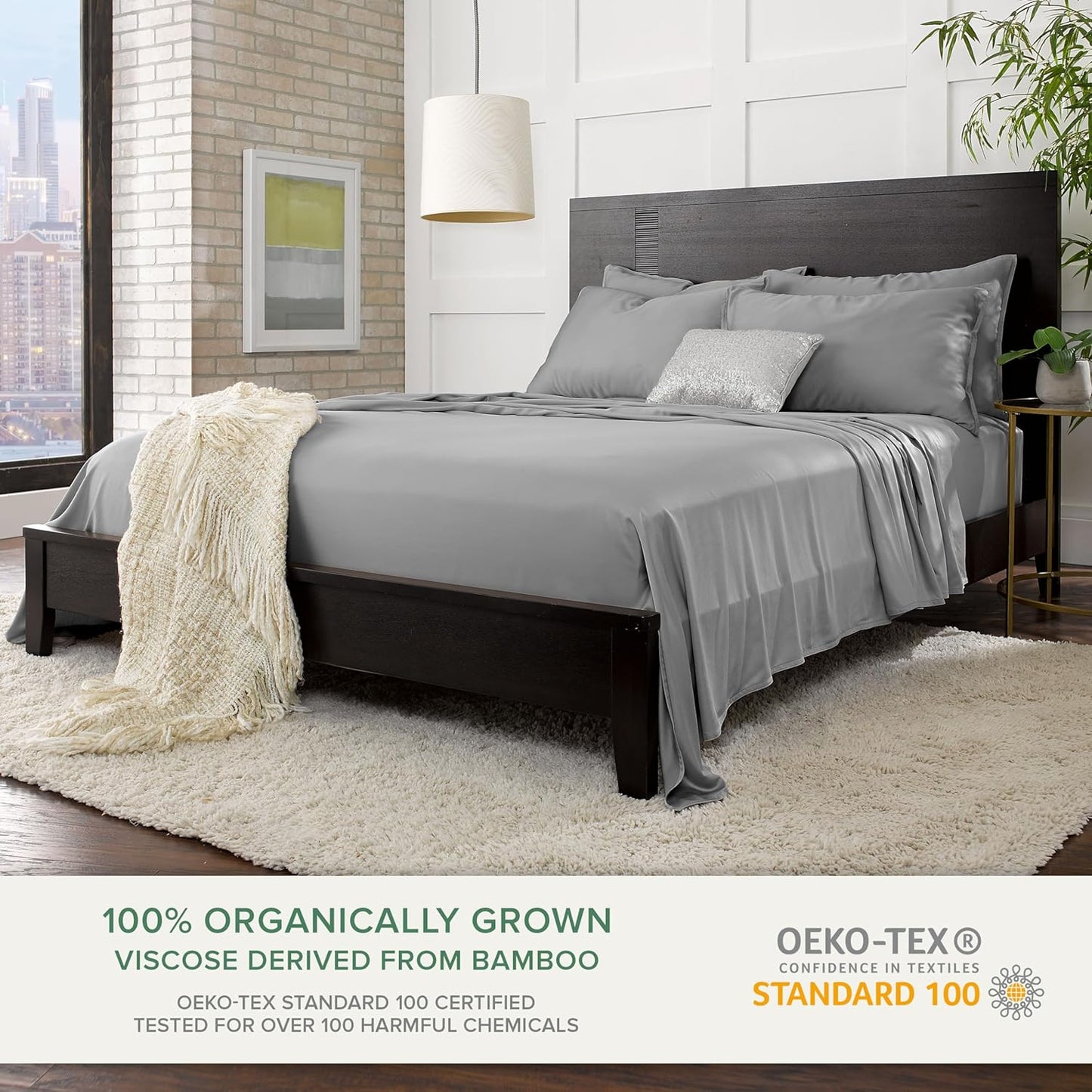 King Pillowcases by Pure Bamboo, Genuine 100% Organic Viscose Derived from Bamboo, Luxuriously Soft & Cooling, Double Stitching, Envelope Closure (2 King Pillowcases, Stone Grey)