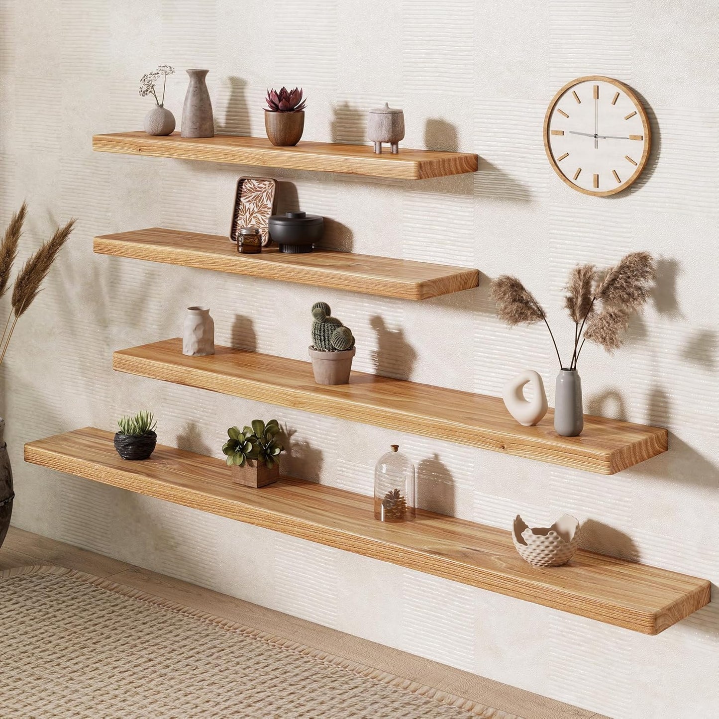 Fun Memories 55 Inch Wood Floating Shelves, Natural Elm Wood Floating Shelf for Wall, 8 Inch Deep Wall Shelves for Home Storage & Display, Deep Rustic Wooden Shelves for Living Room, Bedroom, Kitchen