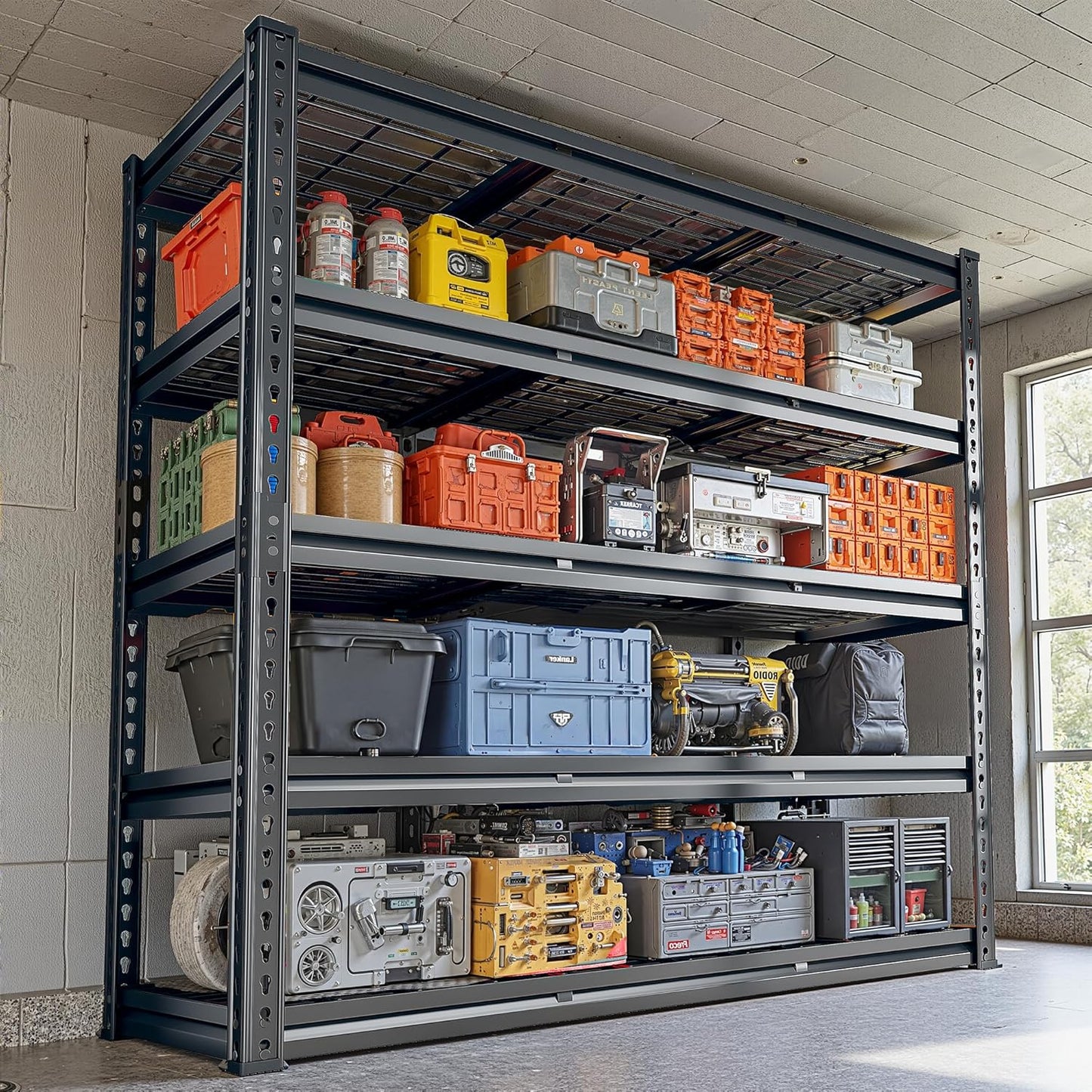 REIBII 2800LBS Garage Shelving 48.2" W Storage Shelves Heavy Duty 5-Tier Adjustable Matel Shelving Easy Assembly Storage Shelf for Garage Basement Warehouse Pantry, 48.2" W X 17.8" D X 72.2" H