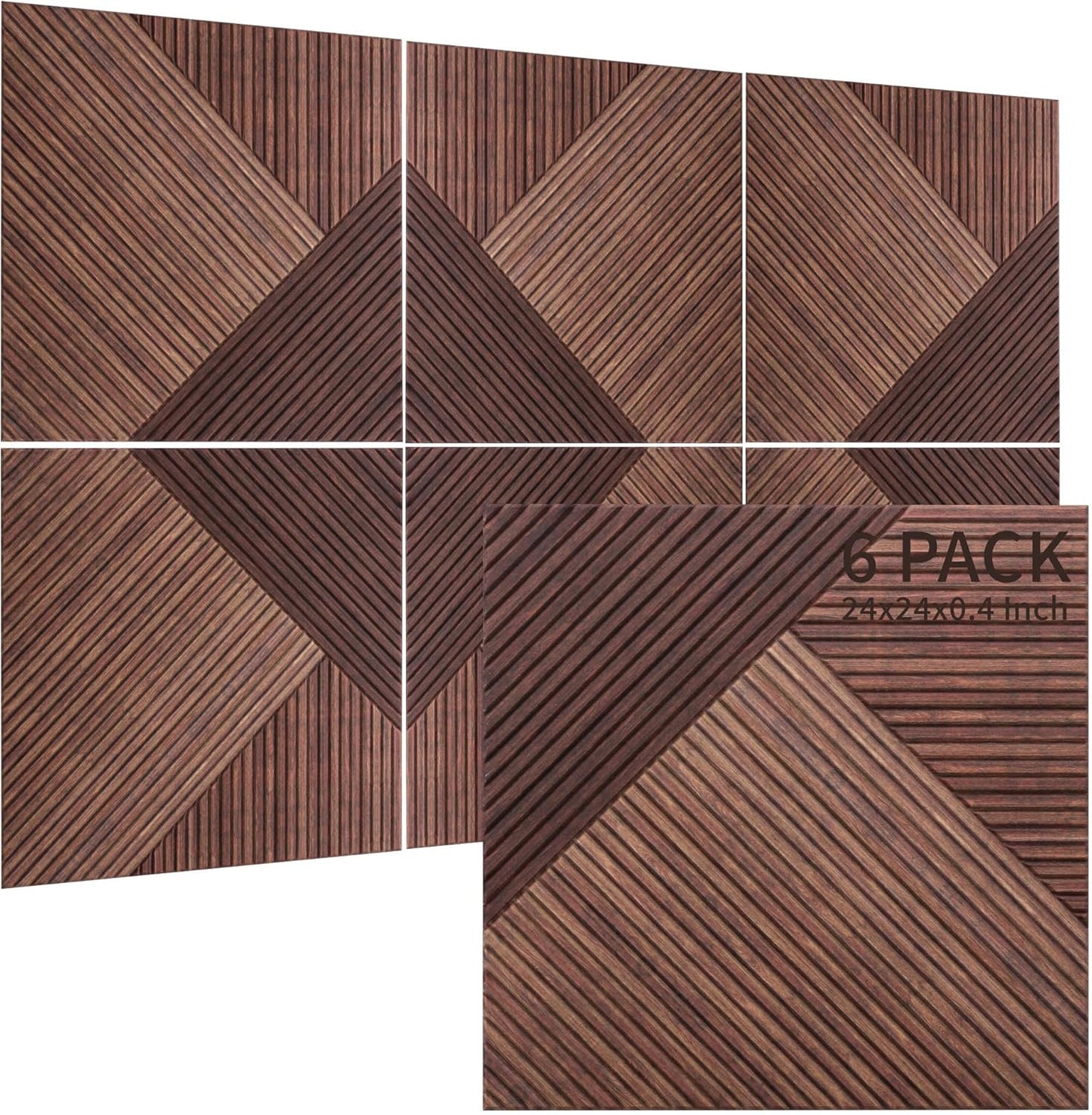 TO-TH Acoustic Panels for Wall and Ceiling - 6 Pack 2'x2'x0.4",Self-Adhesive 3D UV Printing Decorative Wall Panels with Wood Look,Red Sandalwood