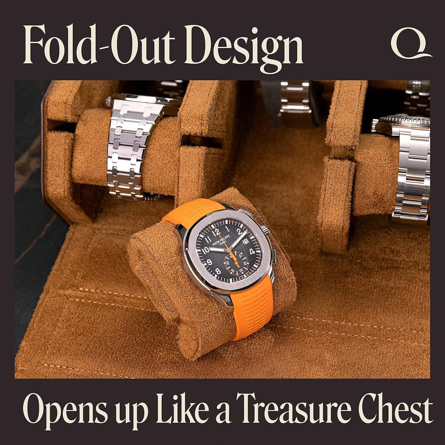 QWATCHBANDS Napa Leather Watch Case for Men - Watch Roll Storage Organizer & Watch Display - Six Slot Luxury Watch Box for Home or Travel - Mens 6 Watch Holder Case (Brown Tan)