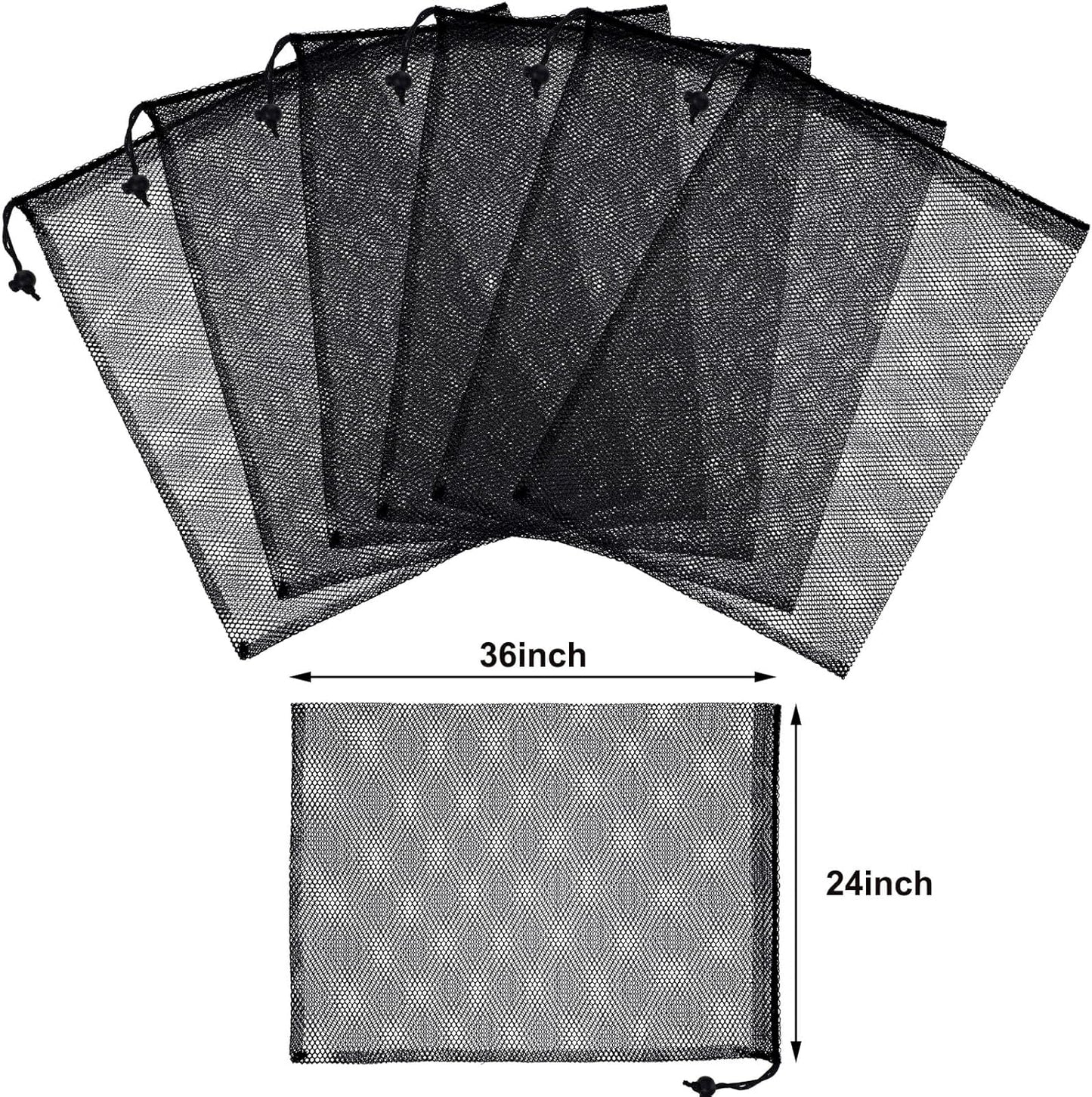 TecUnite 10 Pcs Mesh Bags Drawstring Laundry Bags Large Nylon Mesh Gift Dishwasher Bag with Sliding Drawstring for Kitchen Jewelry Gifts Wedding Favor Home(24 x 36 Inch,Black)