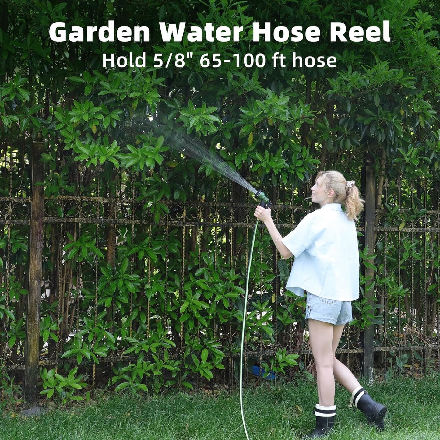 Garden Water Hose Reel Cart, Holds 65-100 Ft of 5/8 Inch, Wall Mounted Garden Hose Cart, Portable Hose Holder for Convenient Hose Storage and Watering
