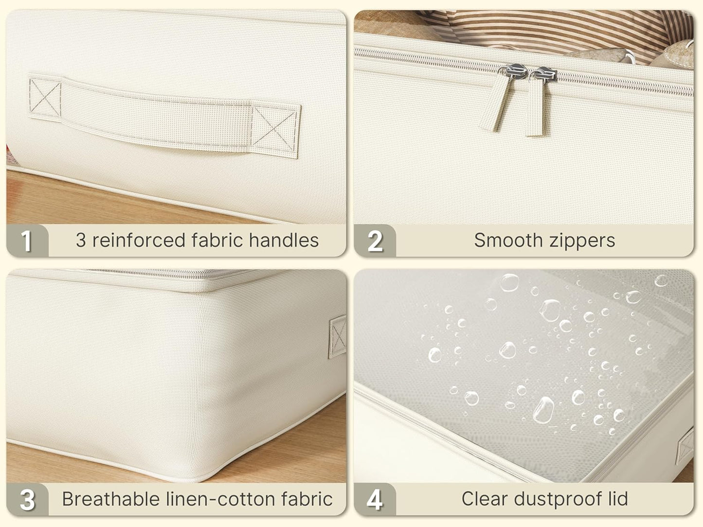 Under Bed Storage Containers with Window, Closet Organizers and Storage Bags, Foldable Underbed Storage Bags for Blankets, Clothing, Comforter, Linen Sheets, Wrapping Paper, 3 Pack, White Ivory