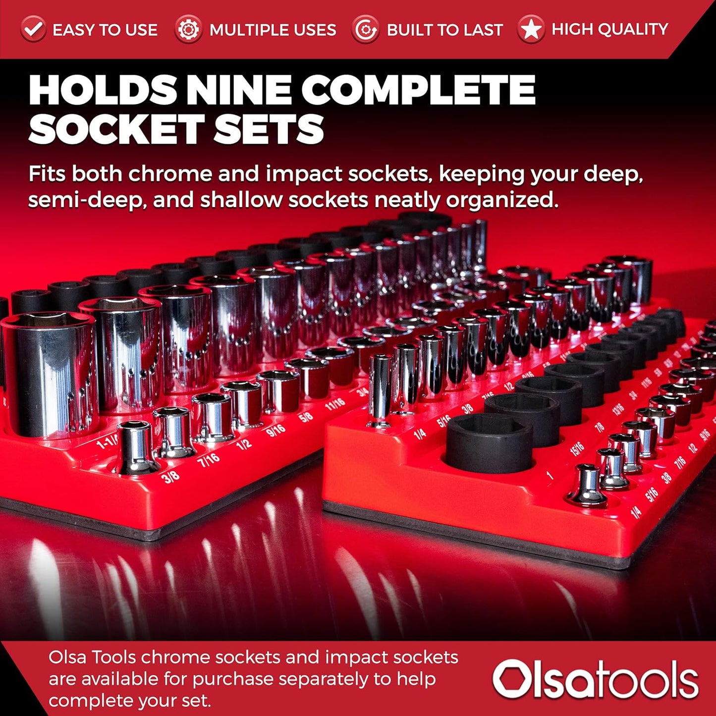 Olsa Tools Magnetic Socket Organizer | 6pc Socket Holder Kit | 1/2-Inch, 3/8-Inch, & 1/4-Inch Drive | Socket Organizers For Toolboxes | Blue | Holds 273 | Professional-Grade Tool Organizer | Part 1669