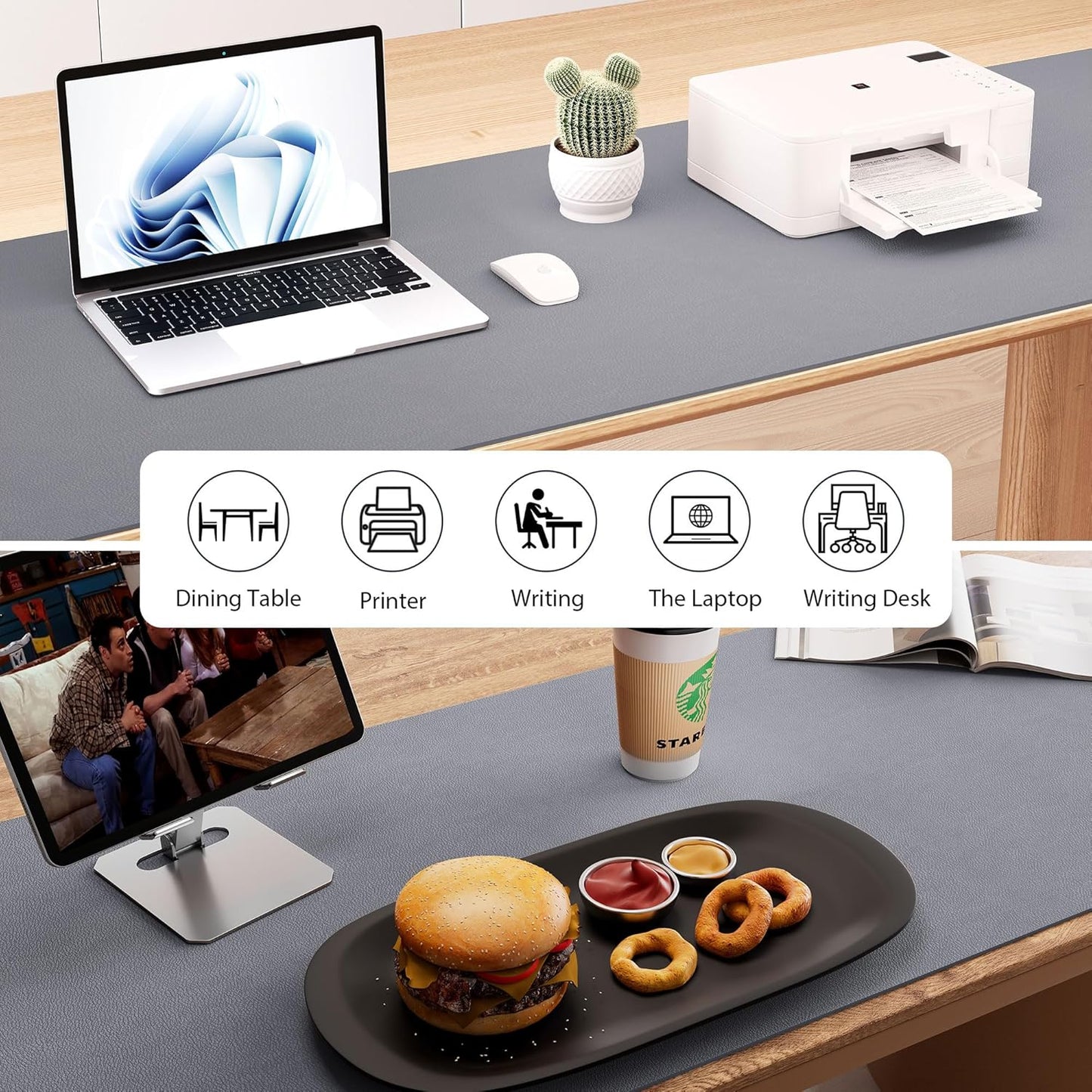 Aothia Leather Desk Pad Protector, Office Desk Mat, Large Mouse Pad, Laptop Desk Pad, Non-Slip PU Leather Desk Blotter, Waterproof Desk Writing Pad for Office and Home (Light Grey, 55" x 24")