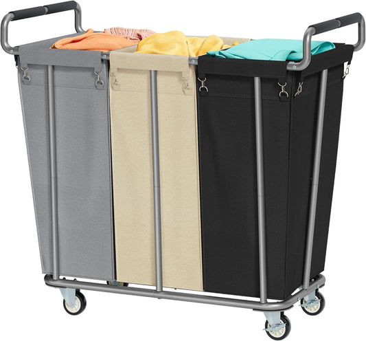 Large laundry hamper with Wheels, 360L 3 Bag Big Rolling Laundry Hamper Sorter Cart, Extra Large Laundry Clothes Hamper, Heavy Duty Laundry Basket Organizer for Laundry Room,Bathroom,Black