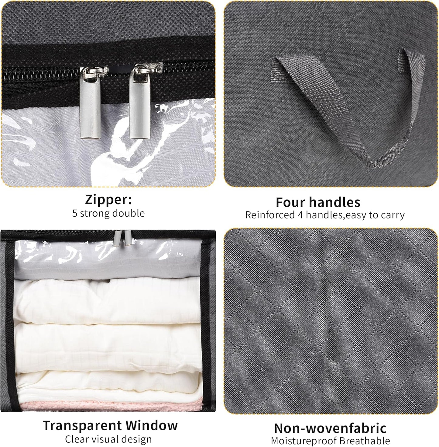 90L Large Blanket Storage Bags, 6 Pack Clothes Storage Bag Comforter Storage Bin with Reinforced Handle and Lid Foldable Closet Organizer and Storage Containers for Bedding Sheets and Duvet