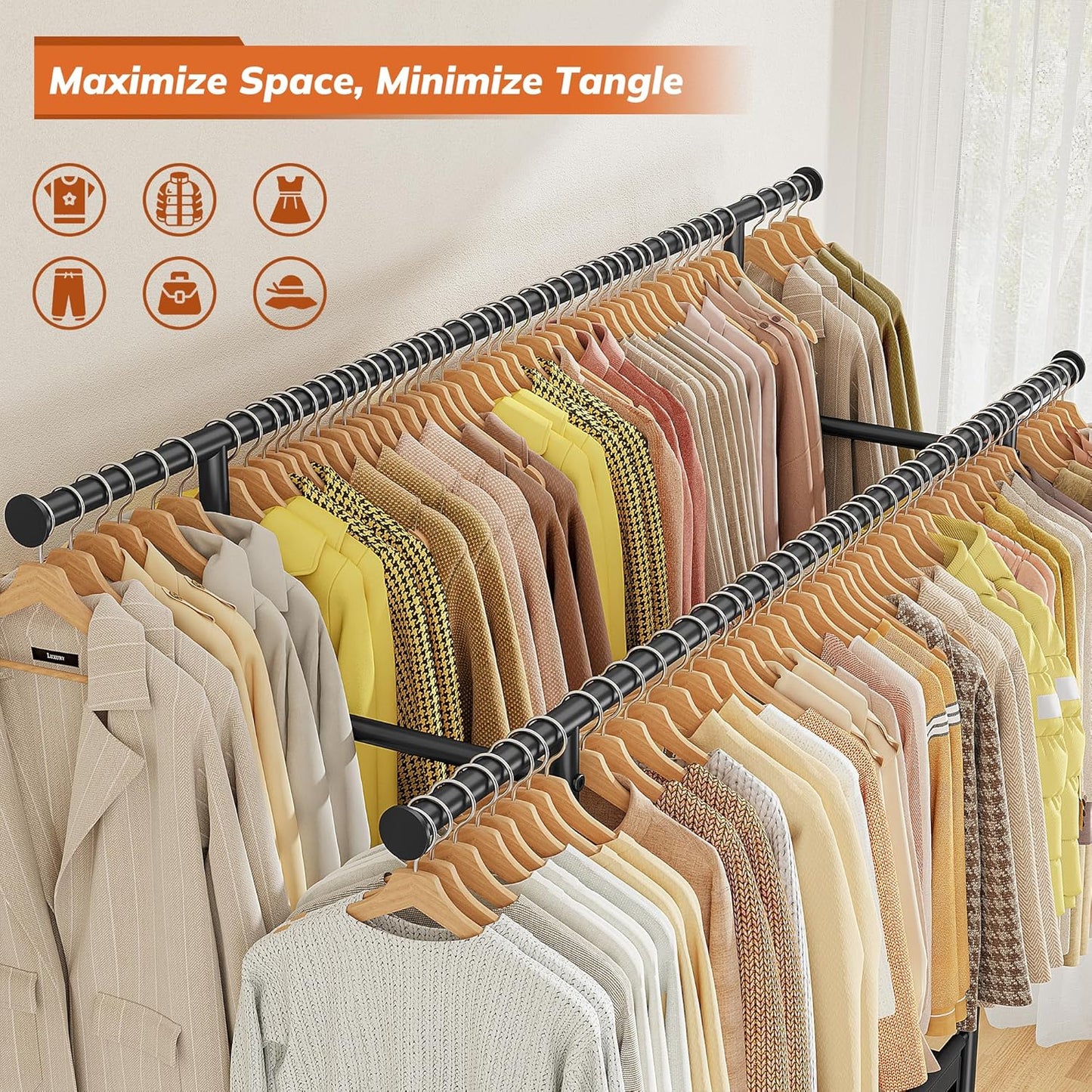 Clothes Rack, Double Rod Clothing Rack with Storage Bag & Sturdy Wheels, Metal Garment Rack for Closet Organizers and Storage, 43.3" W×17.7" D×63" H