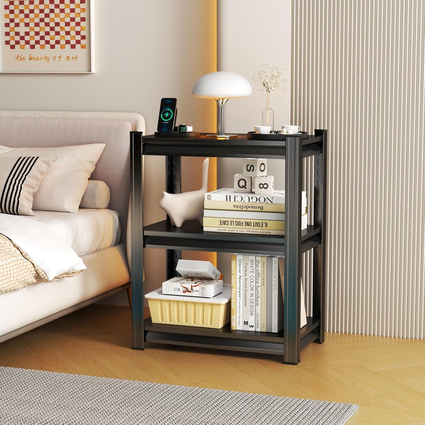 Storage Shelves, Garage Metal Shelving Unit, Adjustable, Double-Layer Column with Reinforced Ribs, Heavy-Duty, Capable of Bearing 600-3600 lbs (Black, 32 * 24 * 14, 3-Tier)