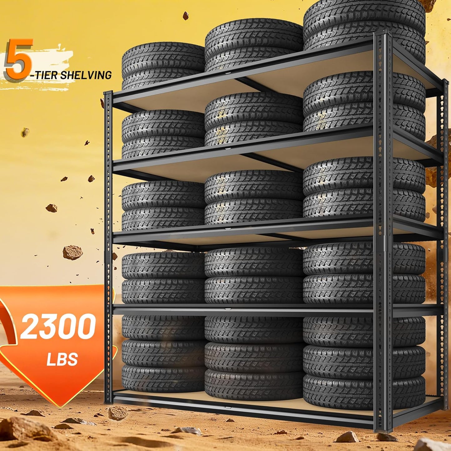 2300LBS Storage Shelves Heavy Duty 5 Tier Garage Storage Shelving, Adjustable Metal Shelving Unit Utility Rack Shelf for Warehouse, Pantry, Closet, 72" H x 40" W x 20" D, Black,2PCS